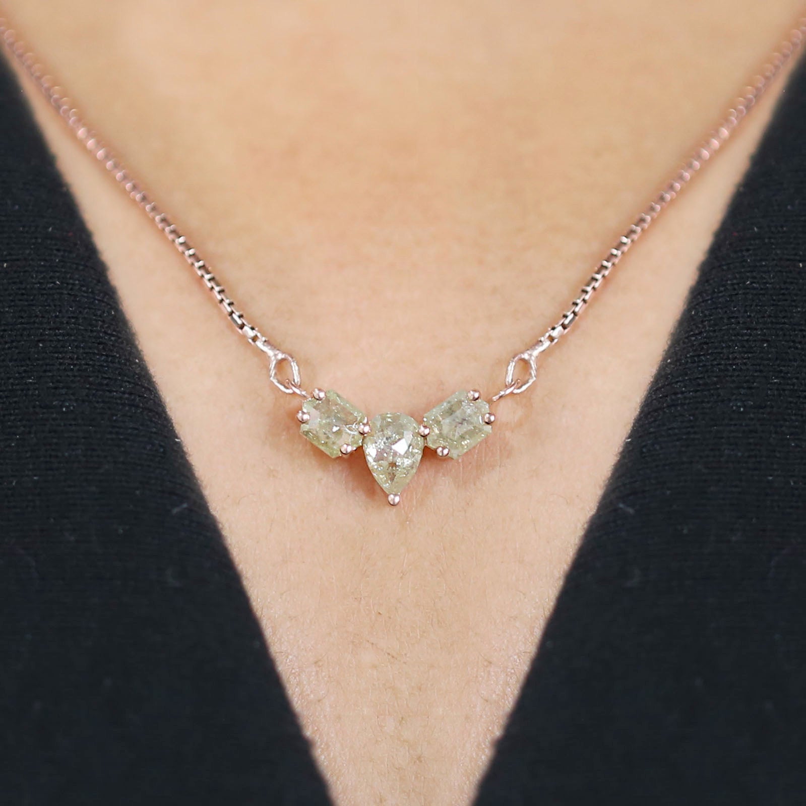 Mix Shape Grey Diamond Pendant Engagement Wedding Gift Pendant 14K Solid Rose White Yellow Gold Pendant 1.12 CT KDN1232