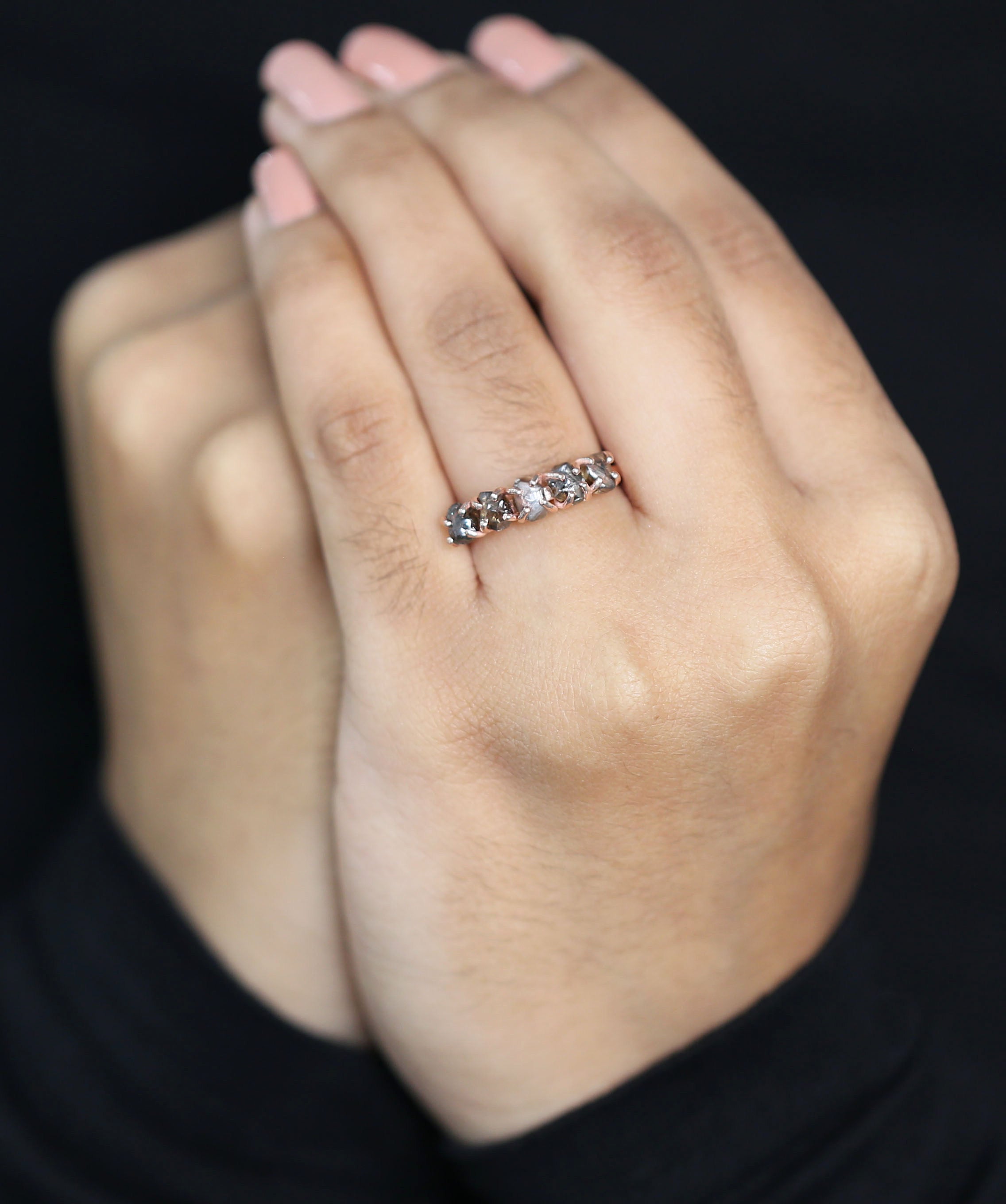 Rough Brown Color Diamond Ring 2.44 Ct 5.00 MM Crystal Rough Diamond Ring 14K Solid Rose Gold Silver Engagement Ring Gift For Her QL7971