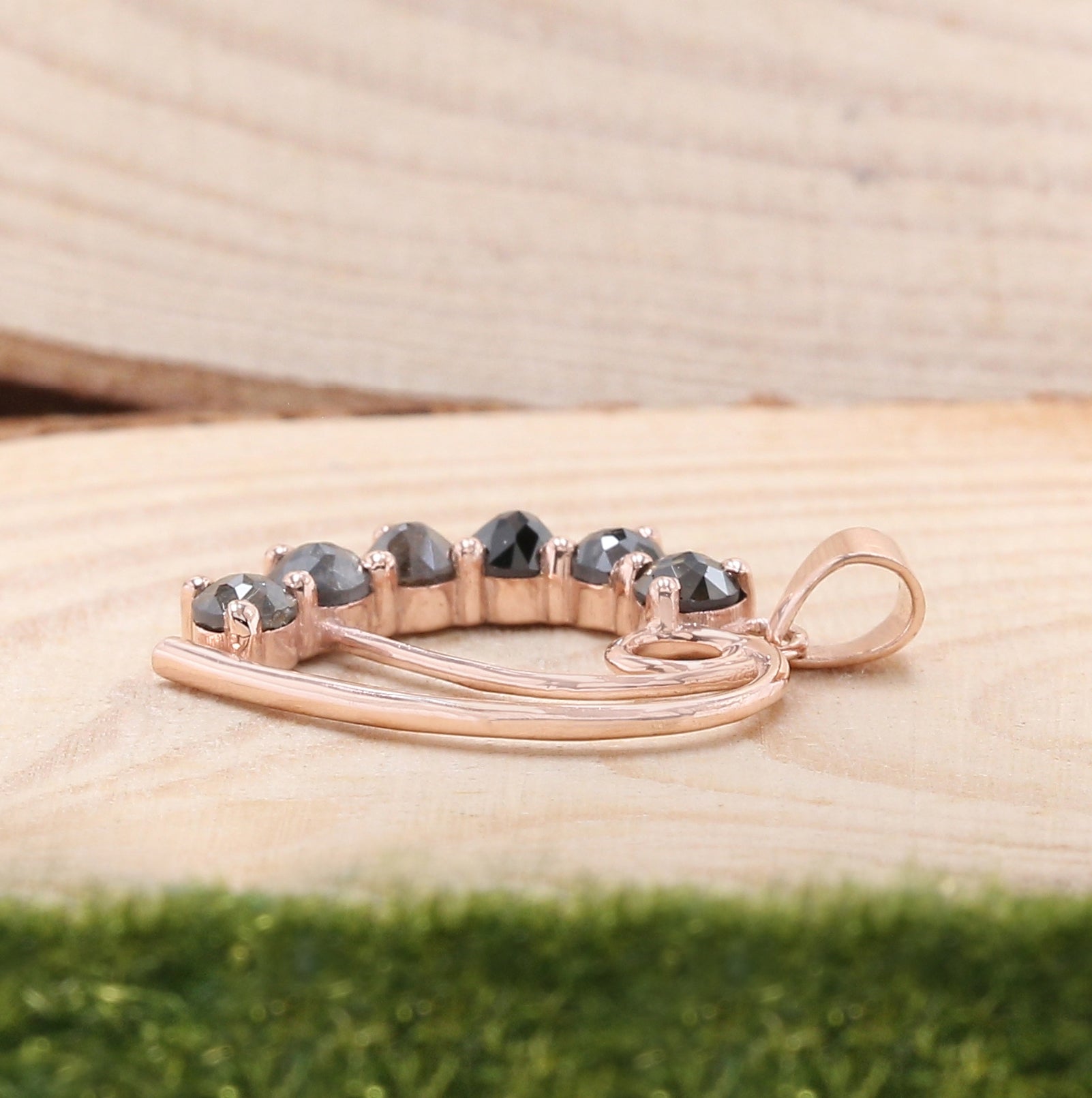 Round Rose Cut Salt And Pepper Diamond Pendant Engagement Wedding Gift Pendant 14K Solid Rose White Yellow Gold Pendant 1.04 CT KDK1379