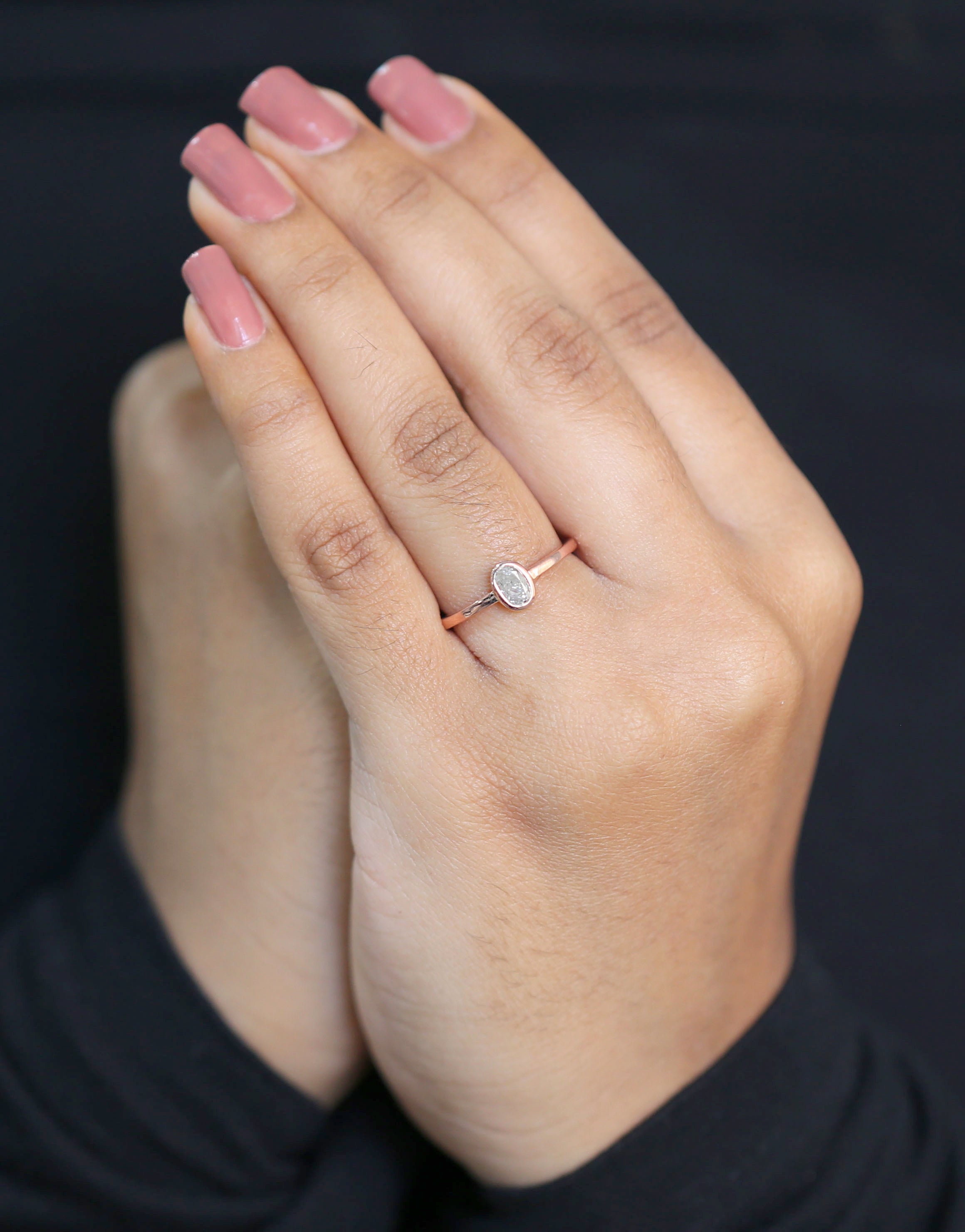 Oval Gray Color Diamond Ring Engagement Wedding Gift Ring 14K Solid Rose White Yellow Gold Ring 0.57 CT KDL5971