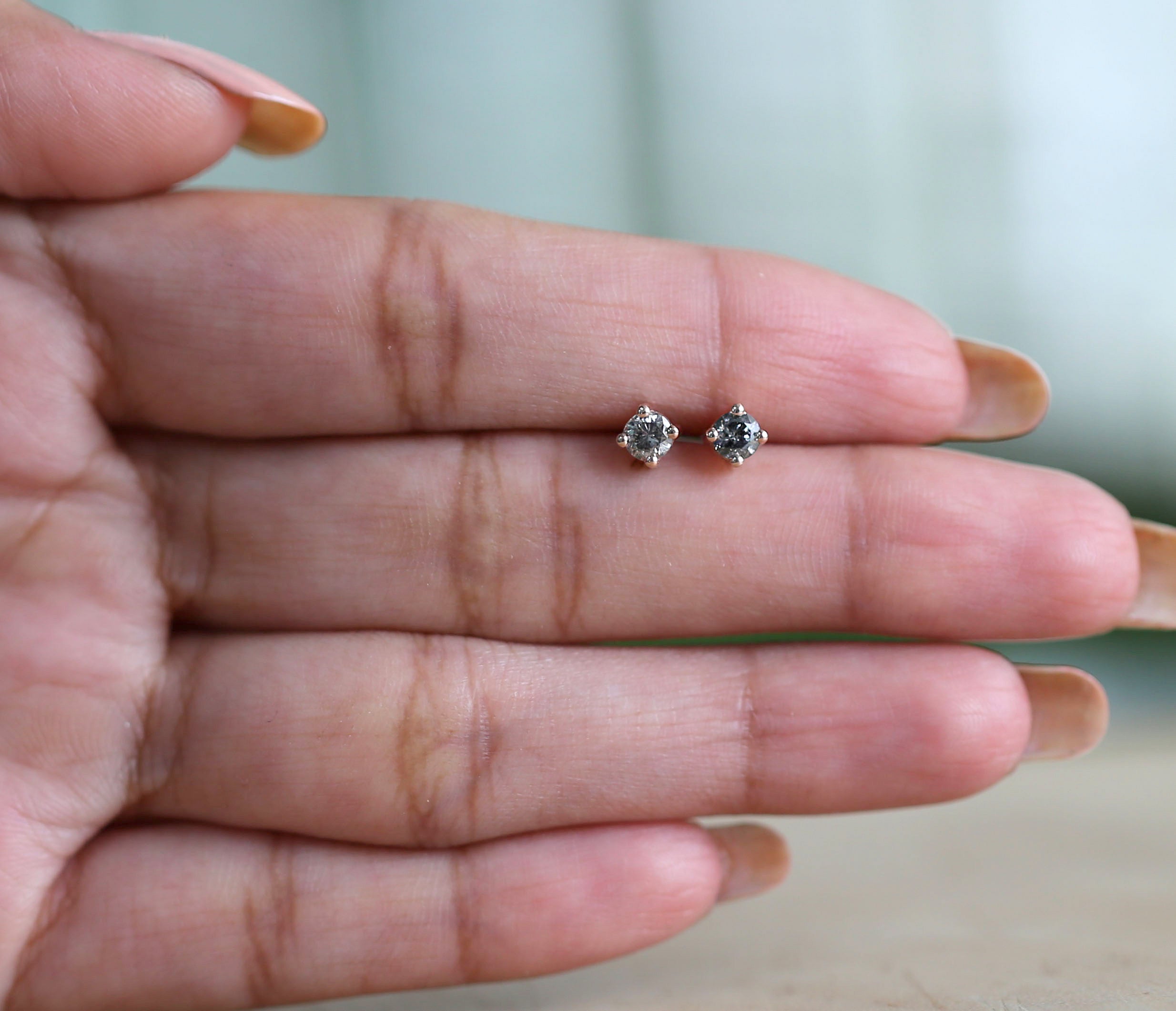 Round Salt And Pepper Diamond Earring Engagement Wedding Gift Earring 14K Solid Rose White Yellow Gold Earring 0.36 CT KD998