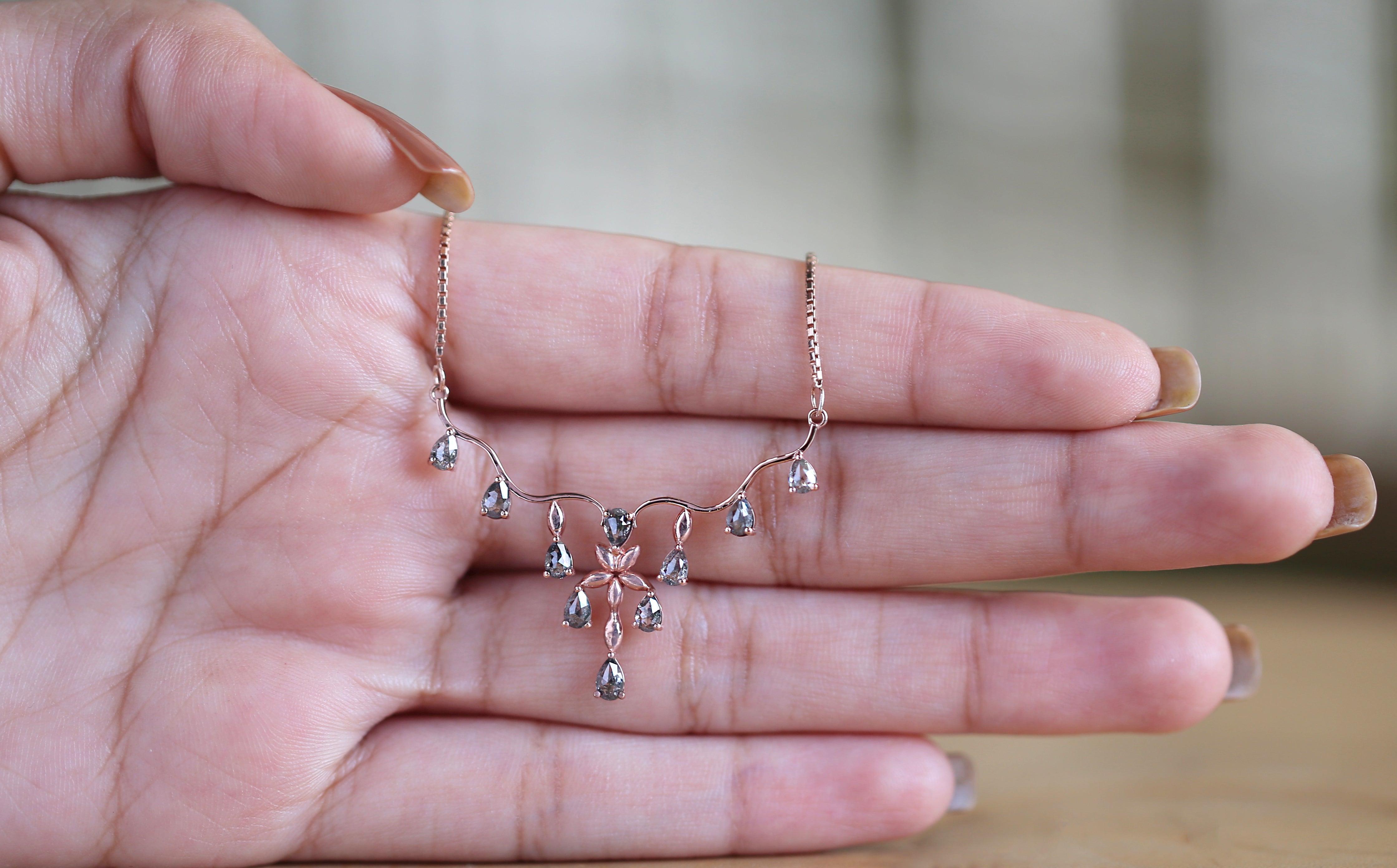 Pear Cut Salt And Pepper Diamond Pendant 1.19 Ct 4.25 MM Pear Shape Diamond Pendant 14K Solid Rose Gold Silver Engagement Pendant QL1294