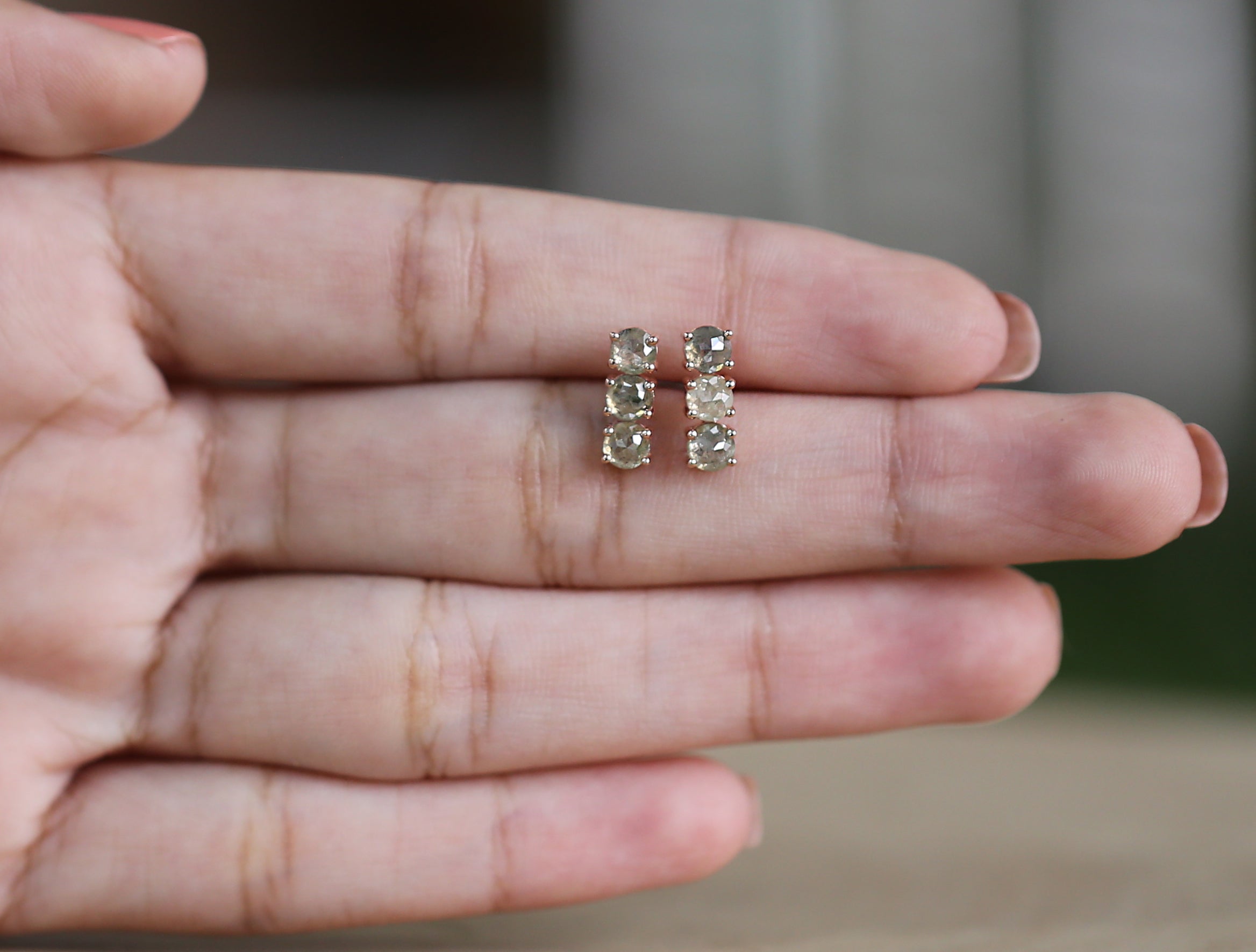 Round Rose Cut Gray Yellow Color Diamond Earring Engagement Wedding Gift Earring 14K Solid Rose White Yellow Gold Earring 1.82 CT KDL9851