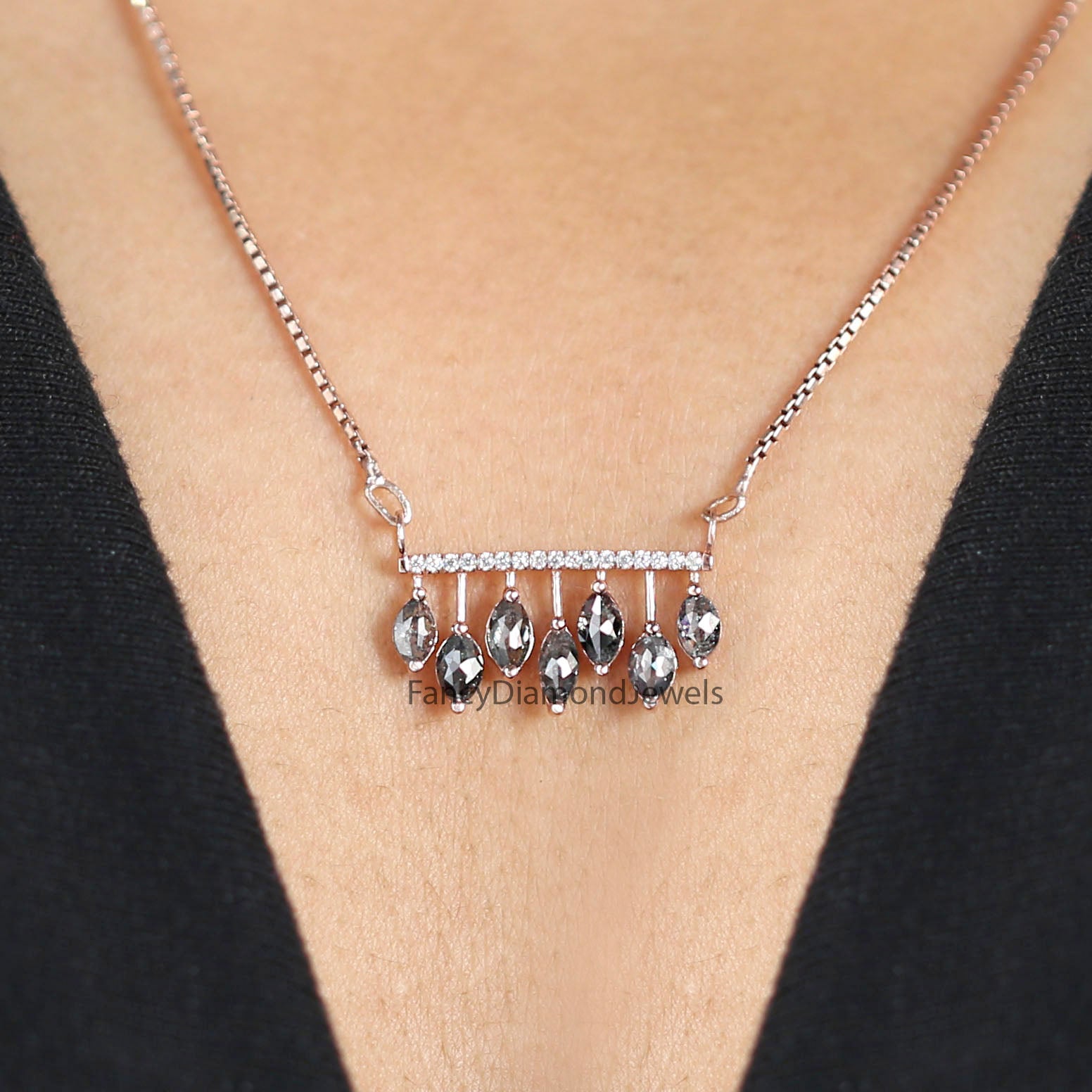 Marquise Salt And Pepper Diamond Pendant, Unique Diamond Pendant, Salt And Pepper Diamond Pendant, No Chain Including Only Pendant KDL2669