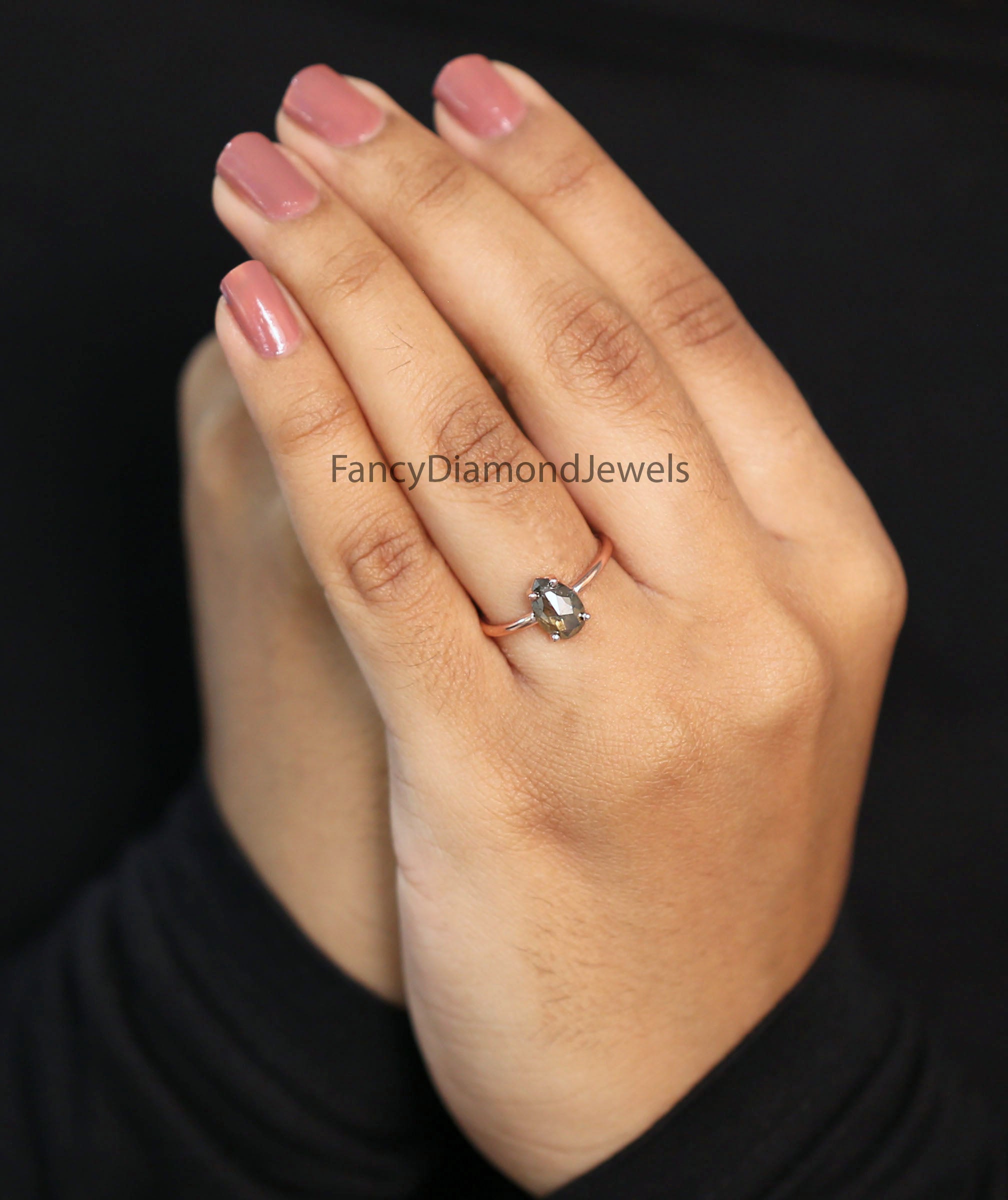 Pear Cut Green Color Diamond Ring 1.16 Ct 8.70 MM Pear Shape Diamond Ring 14K Solid Rose Gold Silver Pear Engagement Ring Gift For Her QK2608