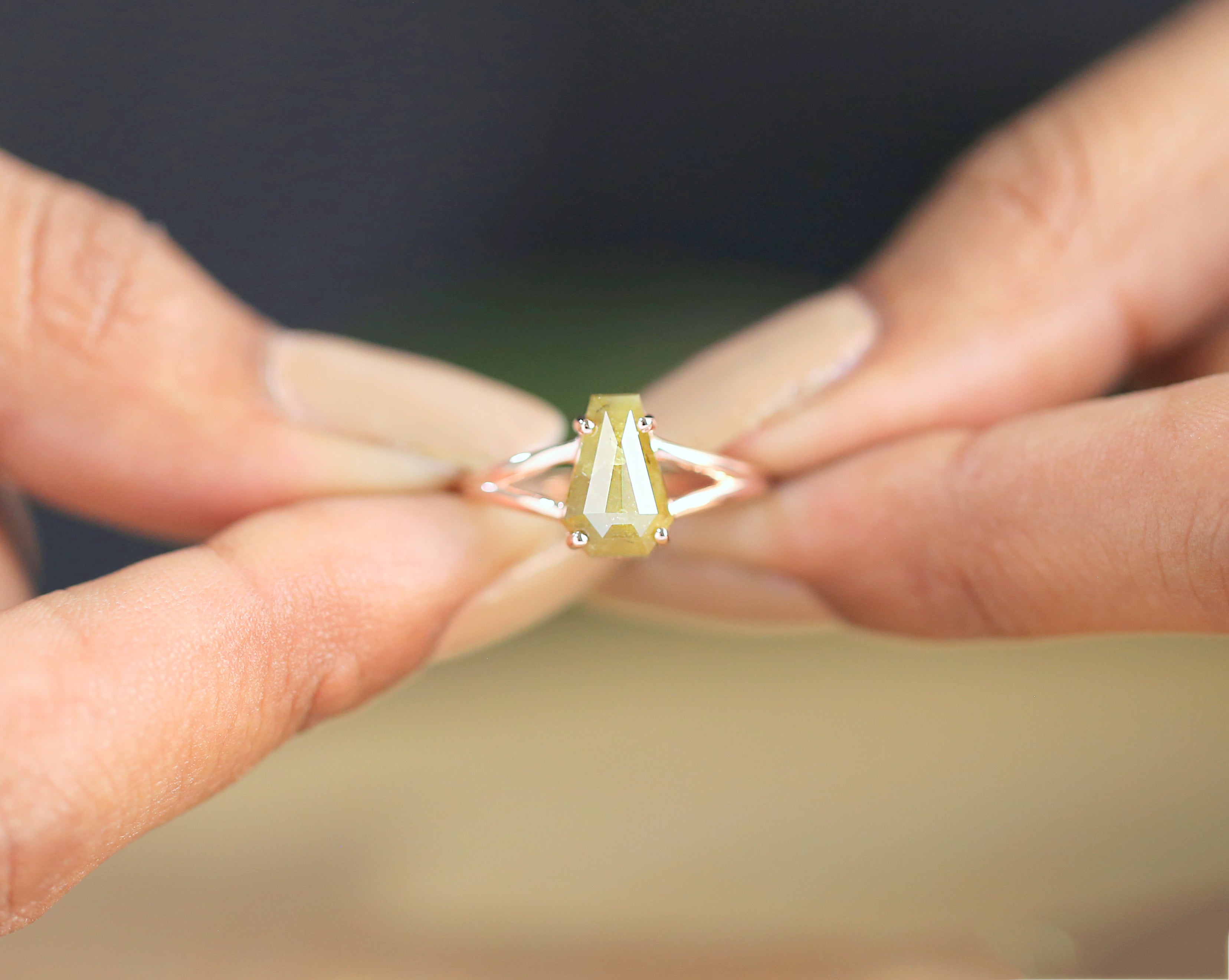 Coffin Cut Yellow Color Diamond Ring 1.95 Ct 9.50 MM Coffin Cut Diamond Ring 14K Solid Rose Gold Silver Engagement Ring Gift For Her QL9830