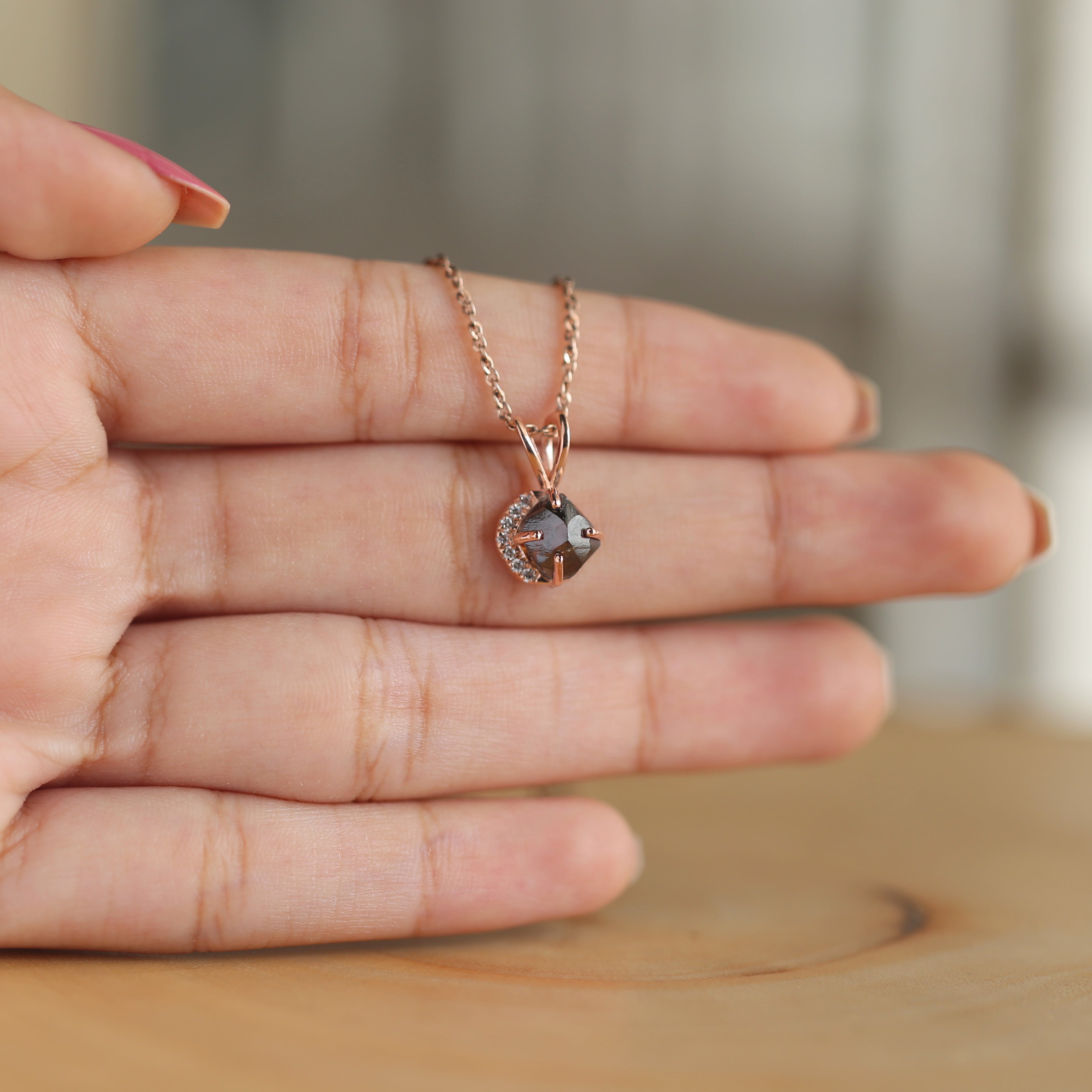 2.14 CT Raw Diamond Pendant, Hand Made Pendant, Rose Gold Pendant, Brown Diamond Pendant, Uncut Pendant, Rough Diamond Pendant KDK1329