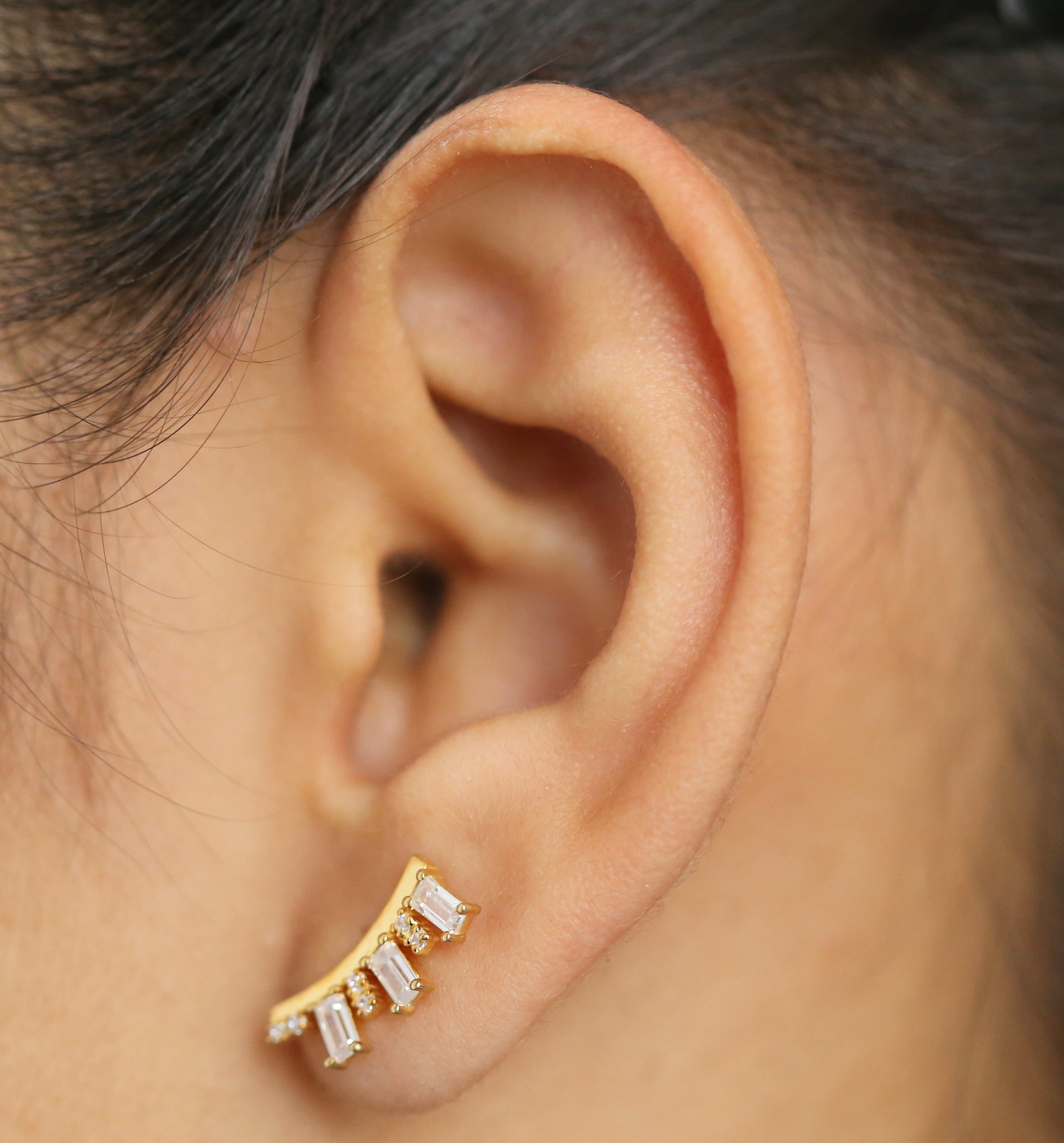 0.84 Ct White Diamond Earring, Baguette Diamond Earring, Round Diamond Earring, 14K Yellow Gold Earring, Gift For Her, Wedding Gift KD935