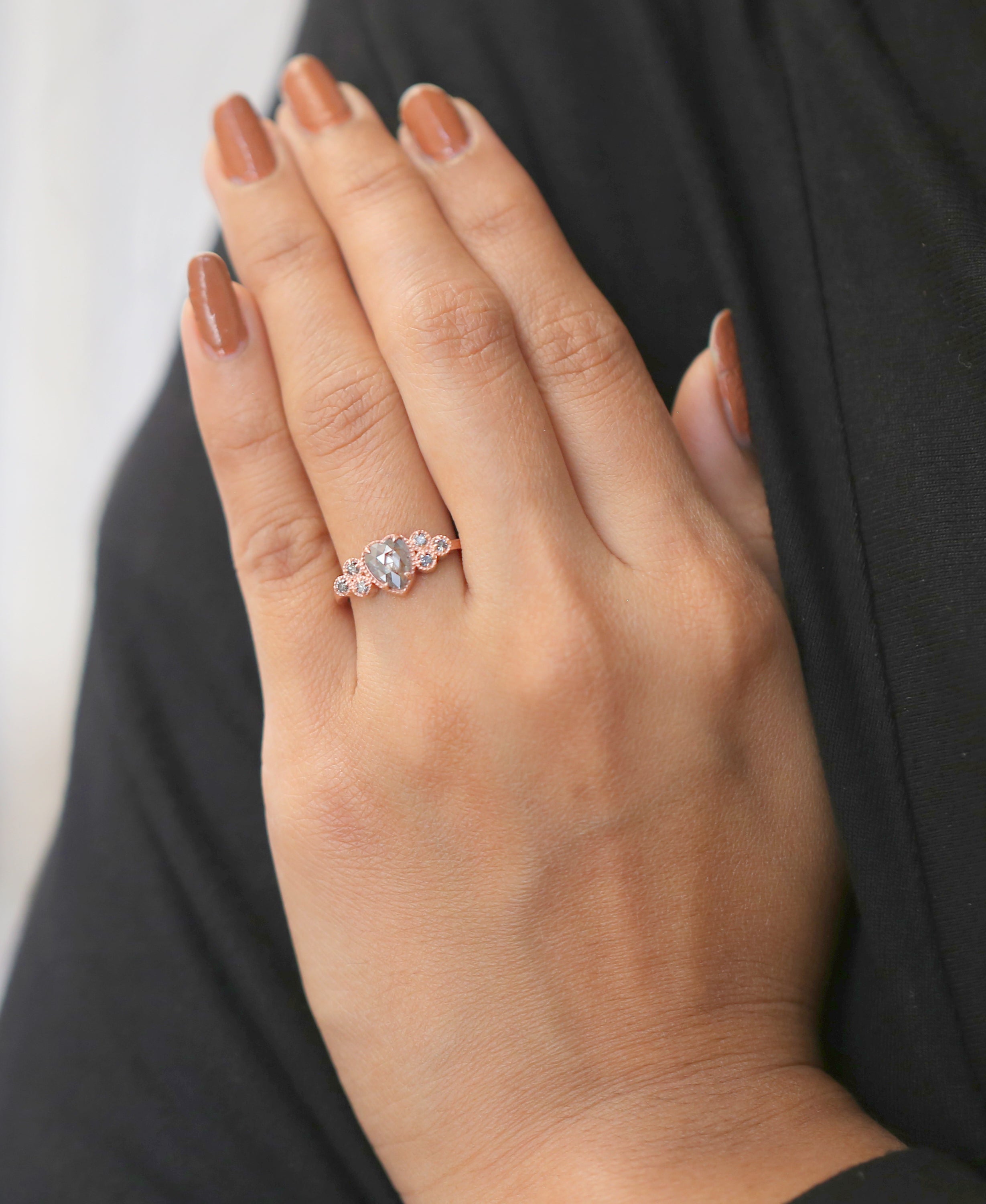 Heart Salt And Pepper Diamond Ring 0.65 Ct 6.65 MM Heart Shape Diamond Ring 14K Solid Rose Gold Silver Engagement Ring Gift For Her QL1627