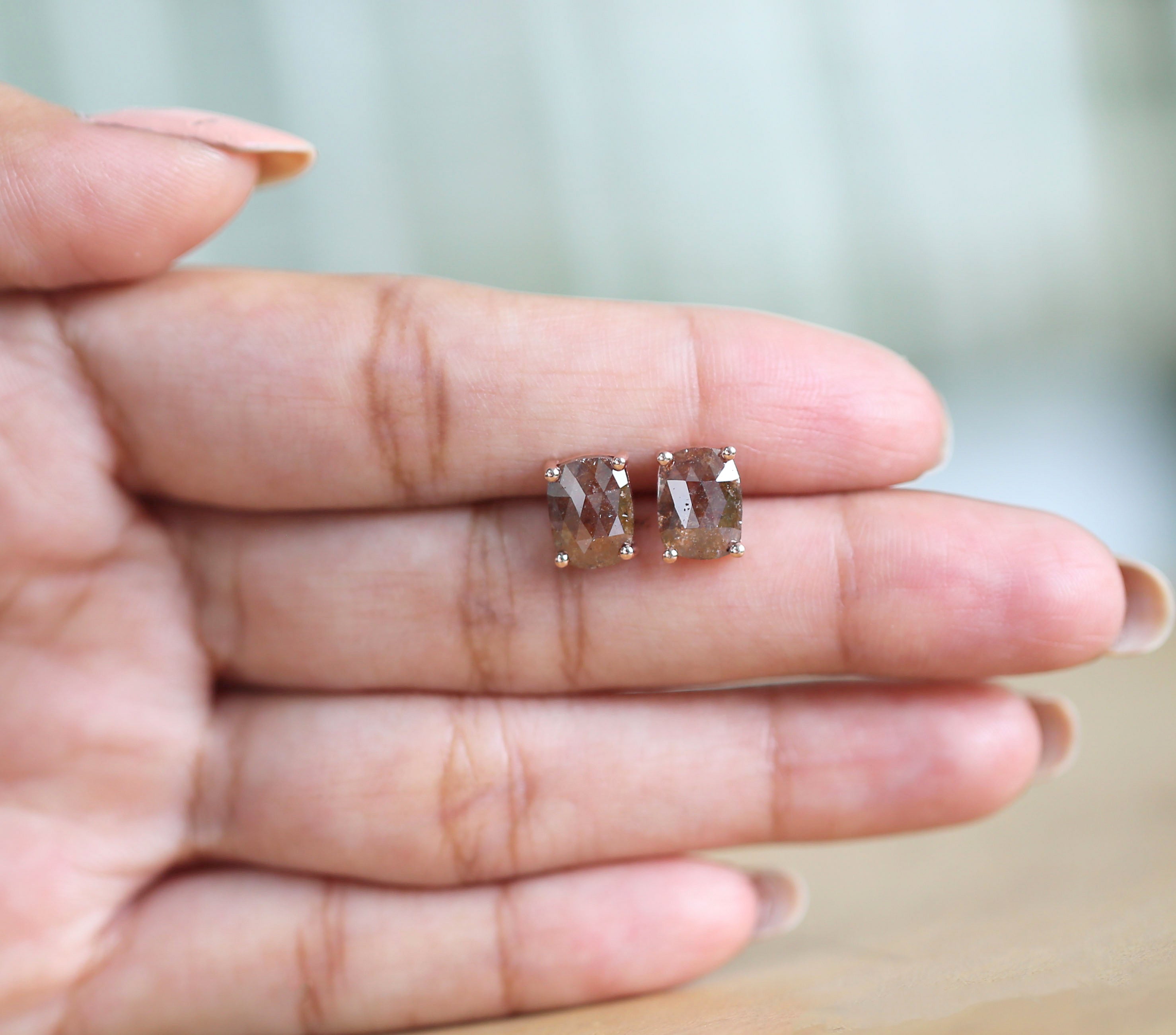 Cushion Brown Color Diamond Earring Engagement Wedding Gift Earring 14K Solid Rose White Yellow Gold Earring 2.49 CT KDN8224