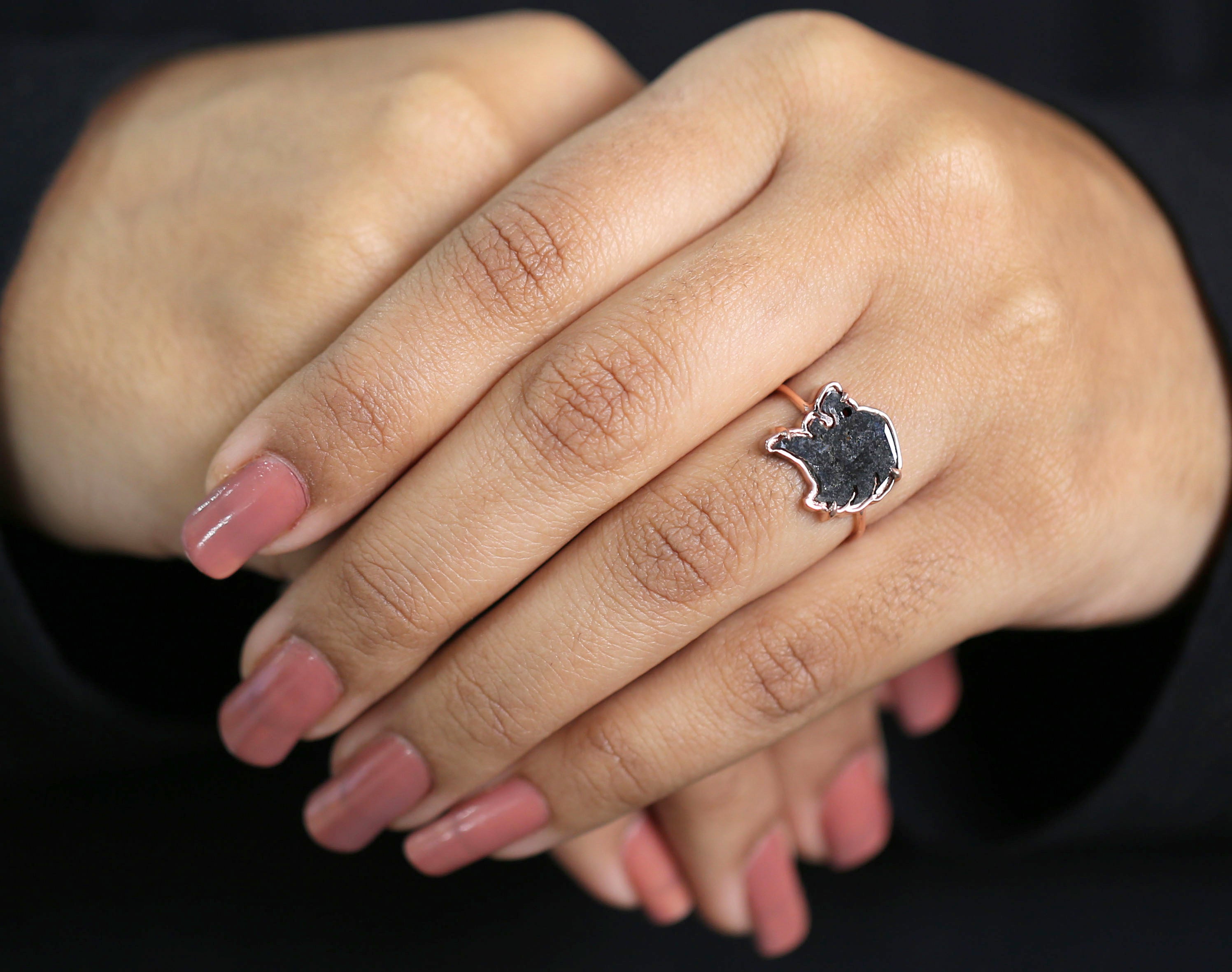 Lion Head Black Color Diamond Ring Engagement Wedding Gift Ring 14K Solid Rose White Yellow Gold Ring 1.30 CT KDL666