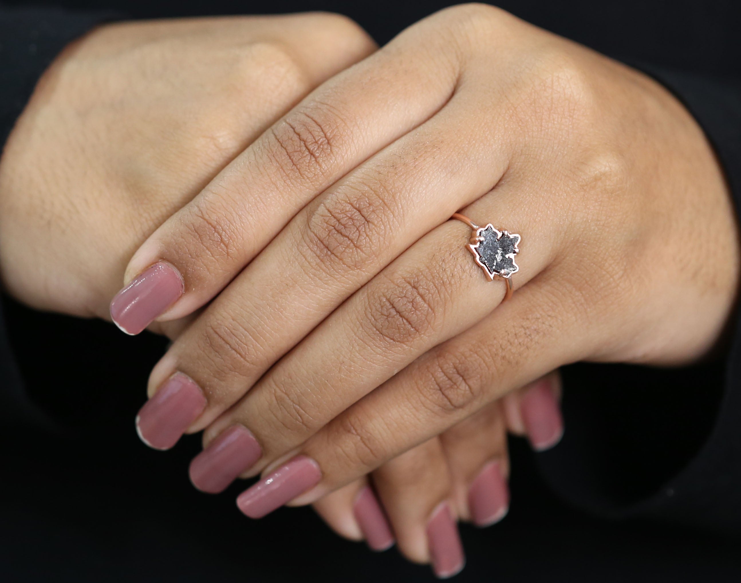 Canadian Maple Leaf Black Color Diamond Ring Engagement Wedding Gift Ring 14K Solid Rose White Yellow Gold Ring 0.73 CT KDL833