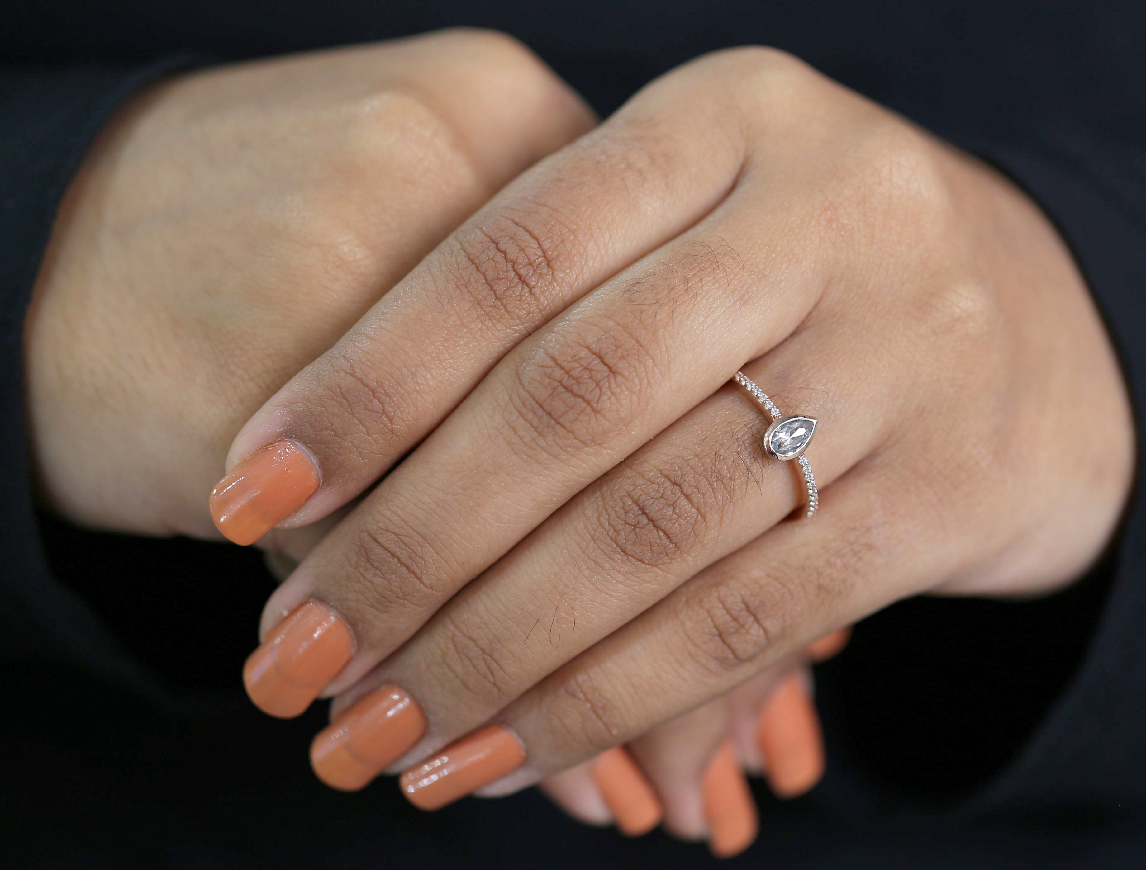 Pear Cut Salt And Pepper Diamond Ring 0.23 Ct 6.20 MM Pear Diamond Ring 14K Solid Rose Gold Silver Pear Engagement Ring Gift For Her QN2530