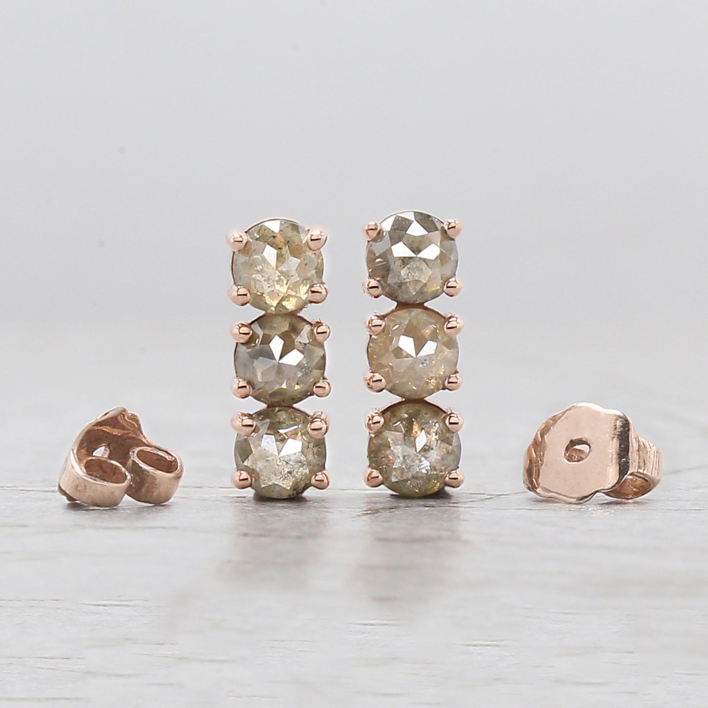 Round Rose Cut Gray Yellow Color Diamond Earring Engagement Wedding Gift Earring 14K Solid Rose White Yellow Gold Earring 1.82 CT KDL9851