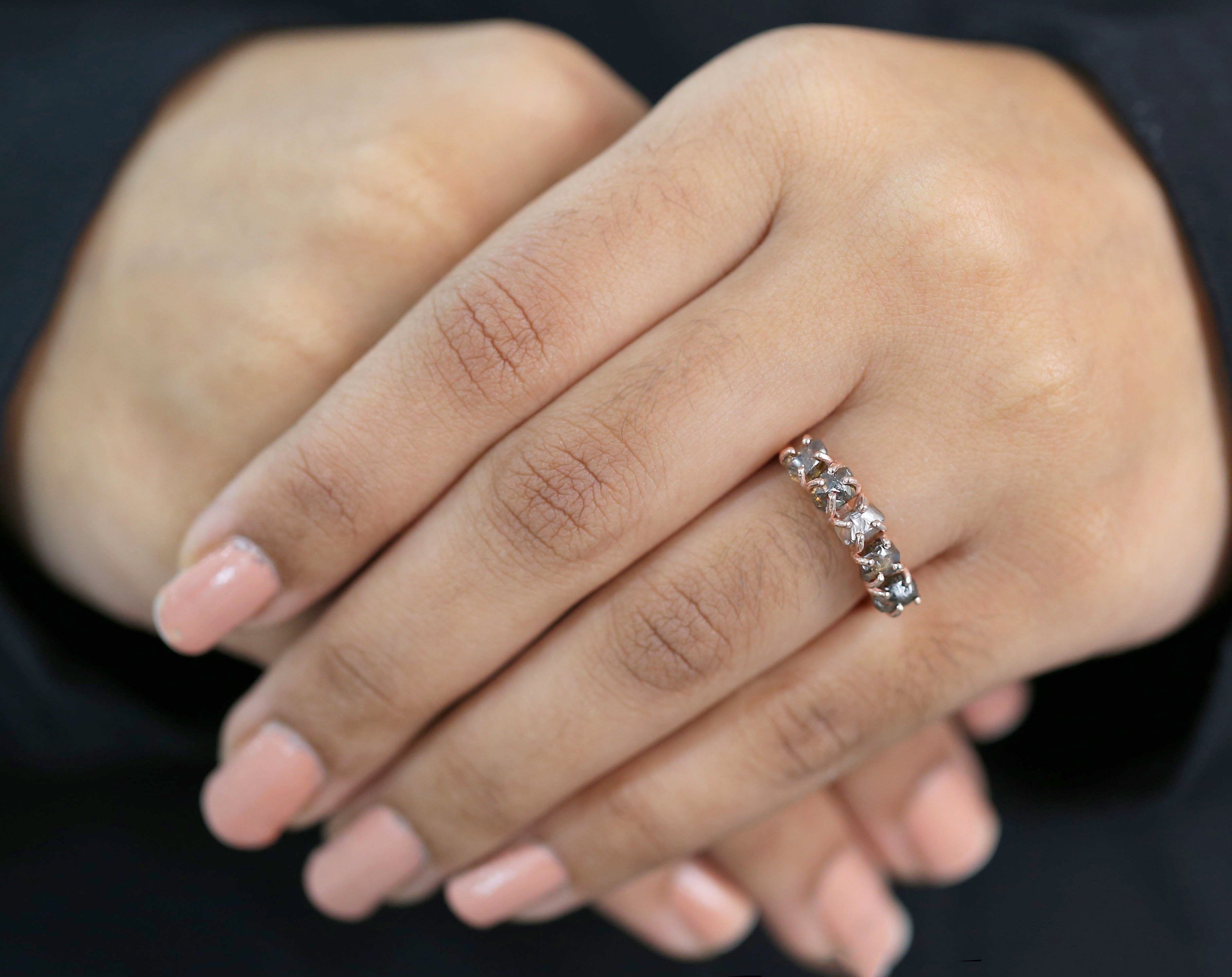 Rough Brown Color Diamond Ring 2.44 Ct 5.00 MM Crystal Rough Diamond Ring 14K Solid Rose Gold Silver Engagement Ring Gift For Her QL7971