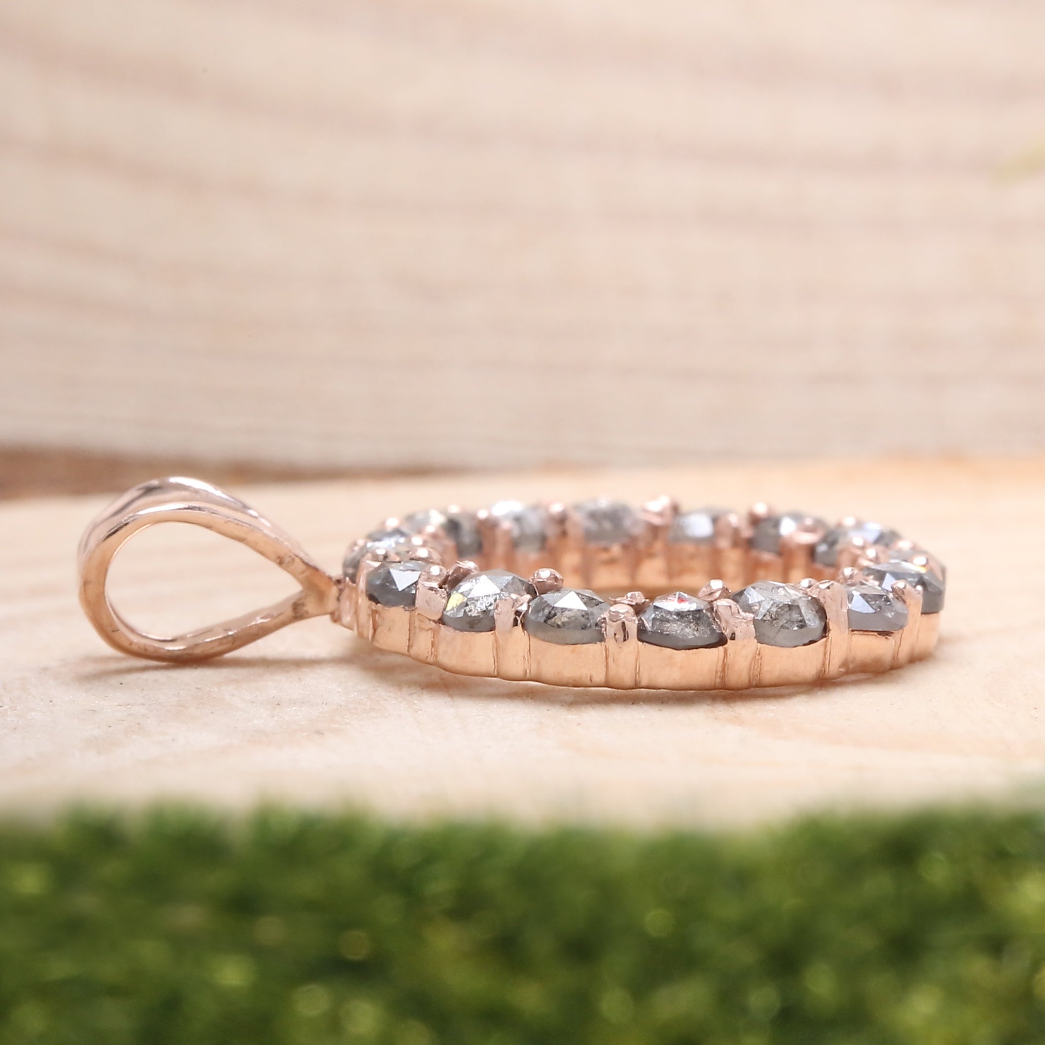 Salt And Pepper Round Rose Cut Diamond Pendant 14K Solid Rose White Yellow Gold Pendant Engagement Wedding Gift Pendant 0.96 CT KDL1553