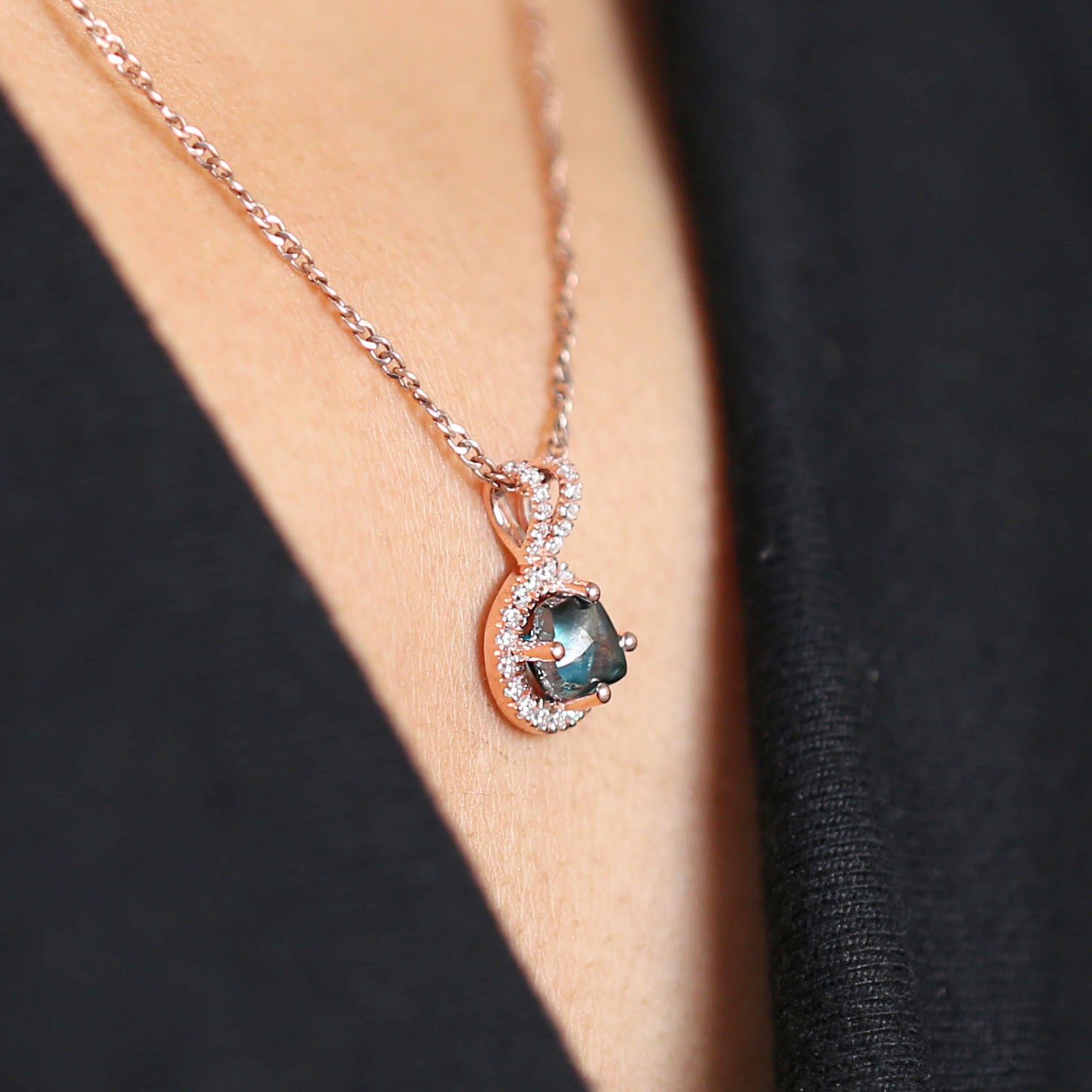 Rough Blue Color Diamond Pendant Engagement Wedding Gift Pendant 14K Solid Rose White Yellow Gold Pendant 1.31 CT KDL2230