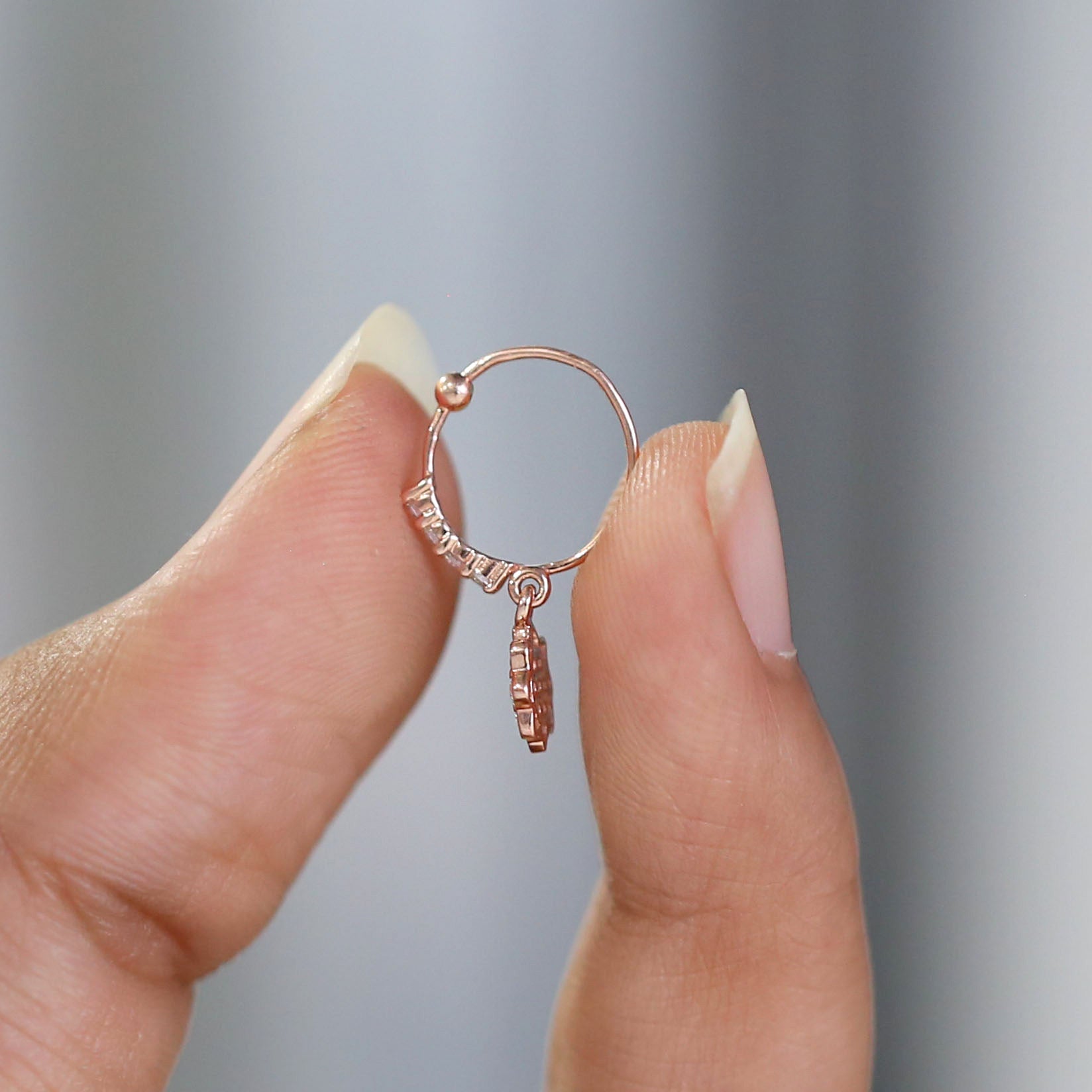 Natural White Round Diamond Nose Rings Engagement Wedding Gift Nose Ring 14K Solid Rose White Yellow Gold Nose Ring 0.12 CT KD987