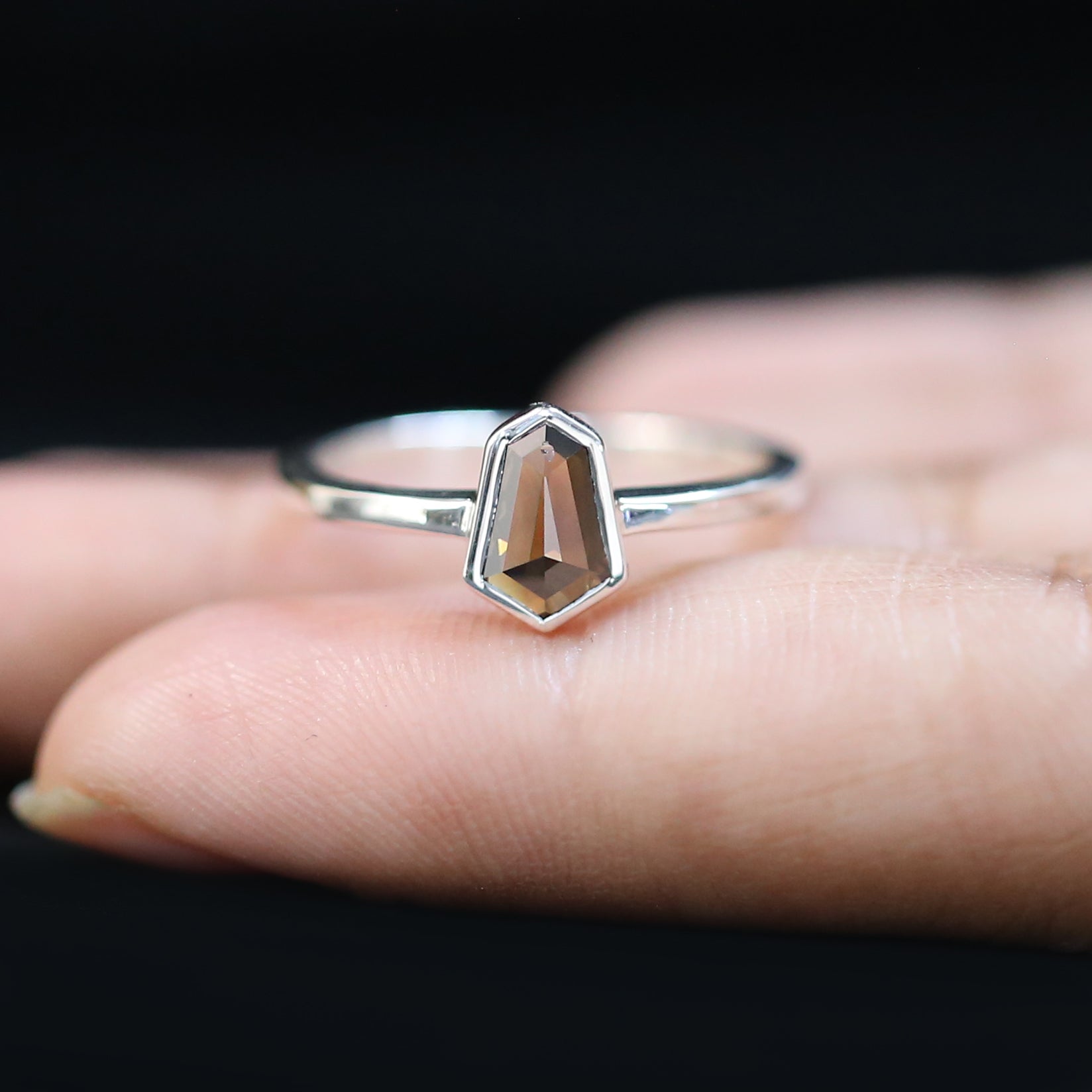 Shield Brown Color Diamond Ring 0.61 Ct 7.50 MM Shield Cut Diamond Ring 14K Solid White Gold Silver Engagement Ring Gift For Her QL1755