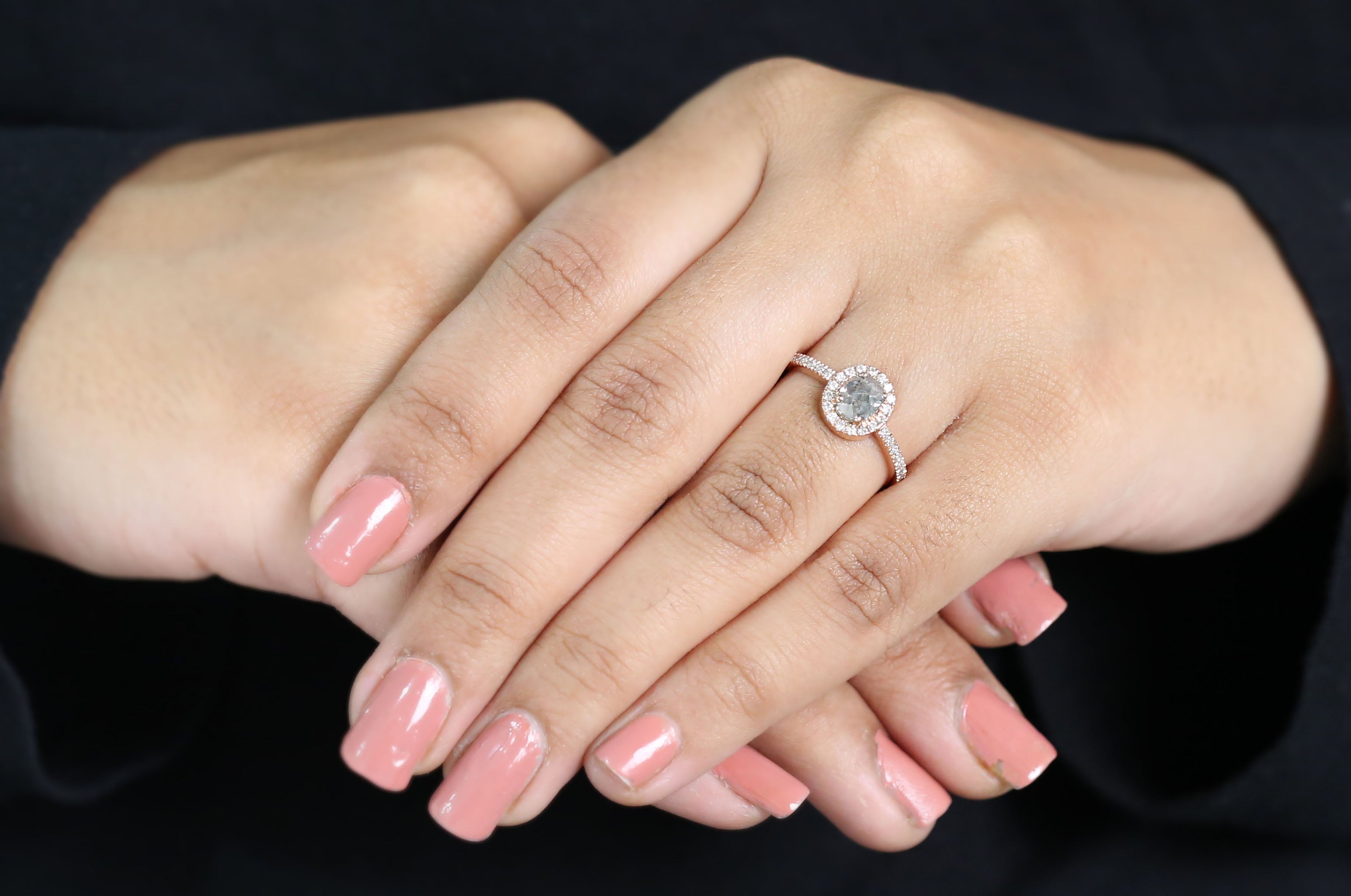 Oval Cut Salt And Pepper Diamond Ring 0.86 Ct 5.90 MM Oval Diamond Ring 14K Solid Rose Gold Silver Oval Engagement Ring Gift For Her QL3027