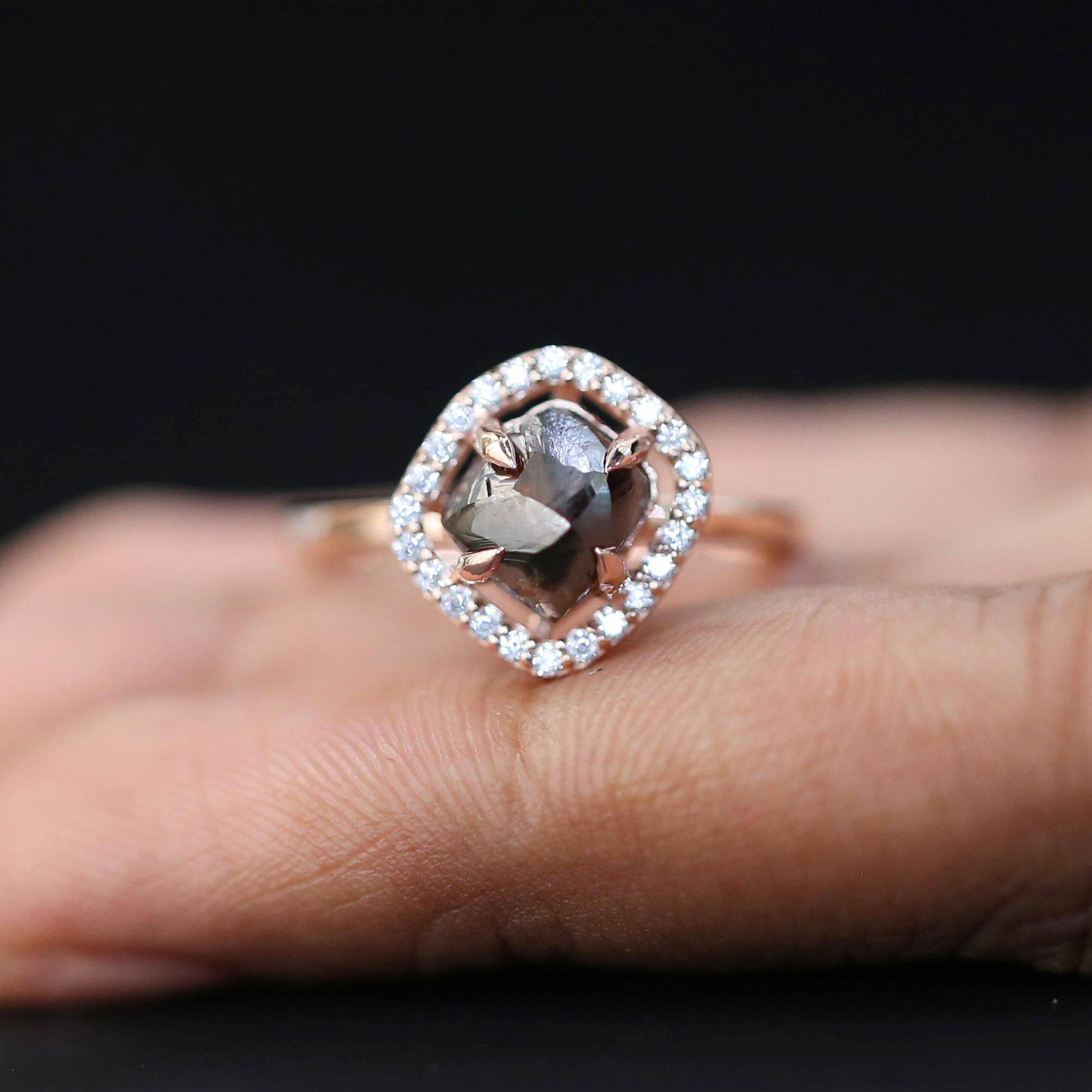 Rough Brown Color Diamond Ring 2.56 Ct 6.80 MM Irregular Rough Diamond Ring 14K Solid Rose Gold Silver Engagement Ring Gift For Her QLB6307