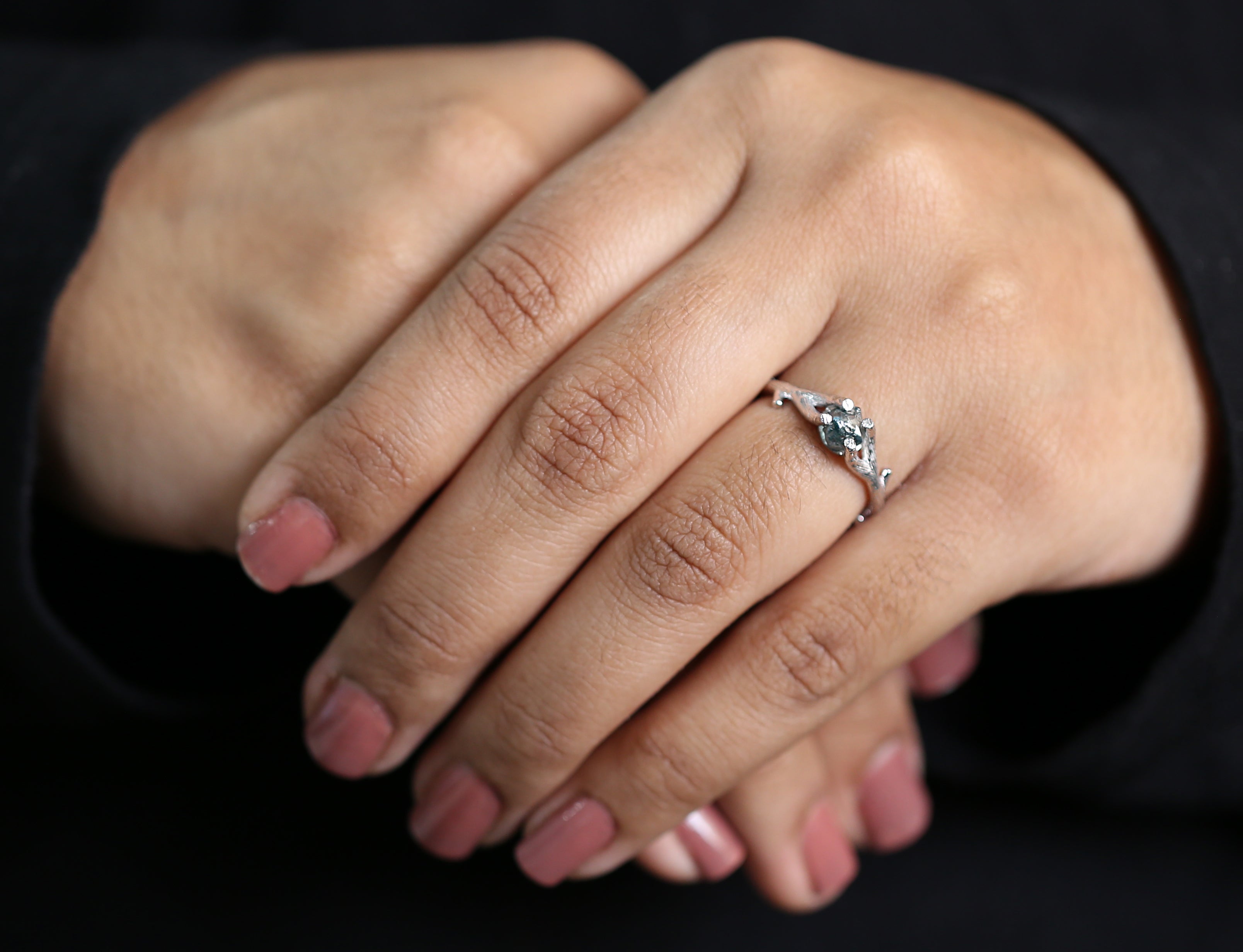 Rough Blue Color Diamond Ring 0.94 Ct 5.73 MM Crystal Rough Diamond Ring 14K Solid White Gold Silver Engagement Ring Gift For Her QL2360