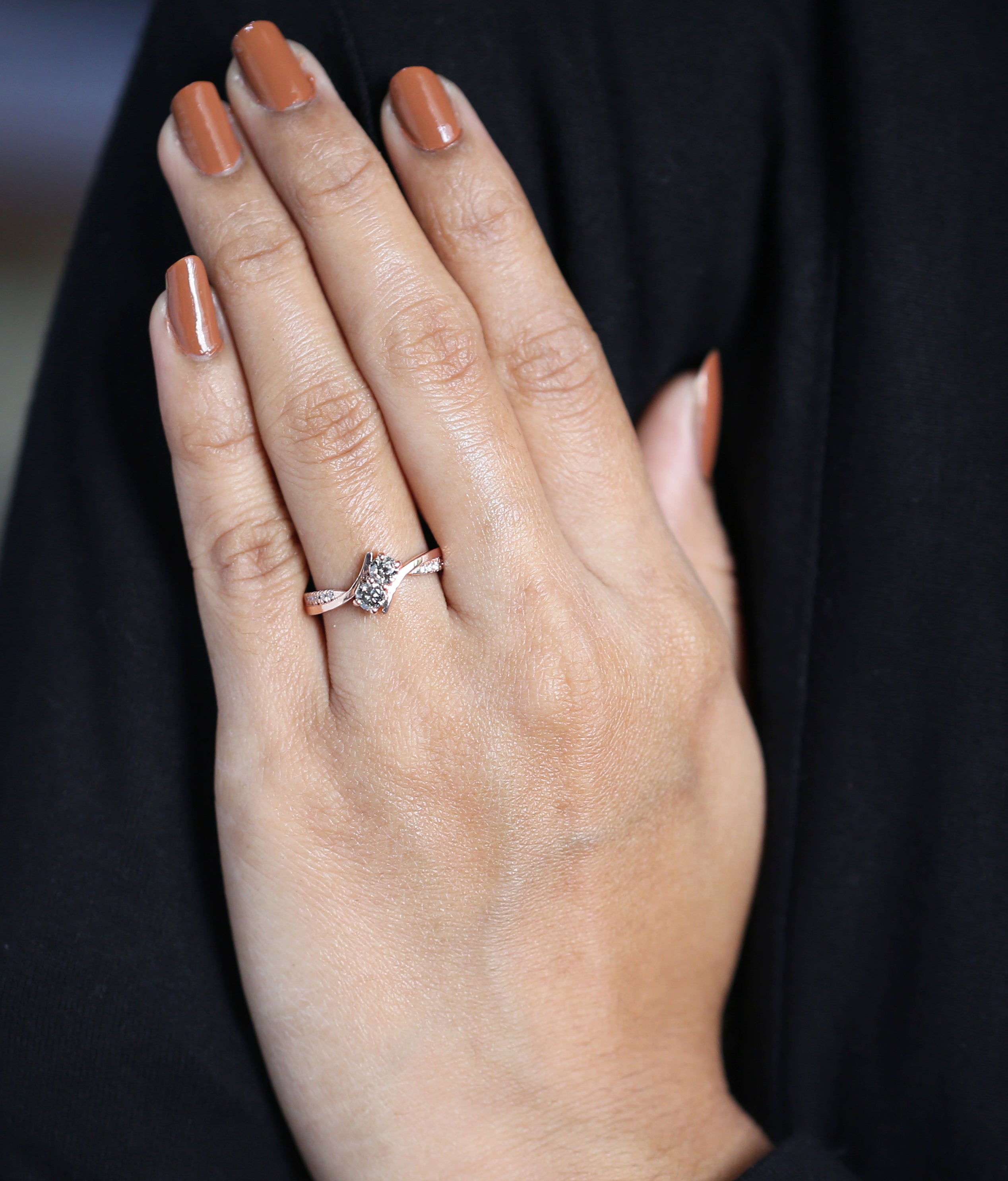 Round Cut Salt And Pepper Diamond Ring 0.40 Ct 3.70 MM Round Diamond Ring 14K Solid Rose Gold Silver Engagement Ring Gift For Her QN301