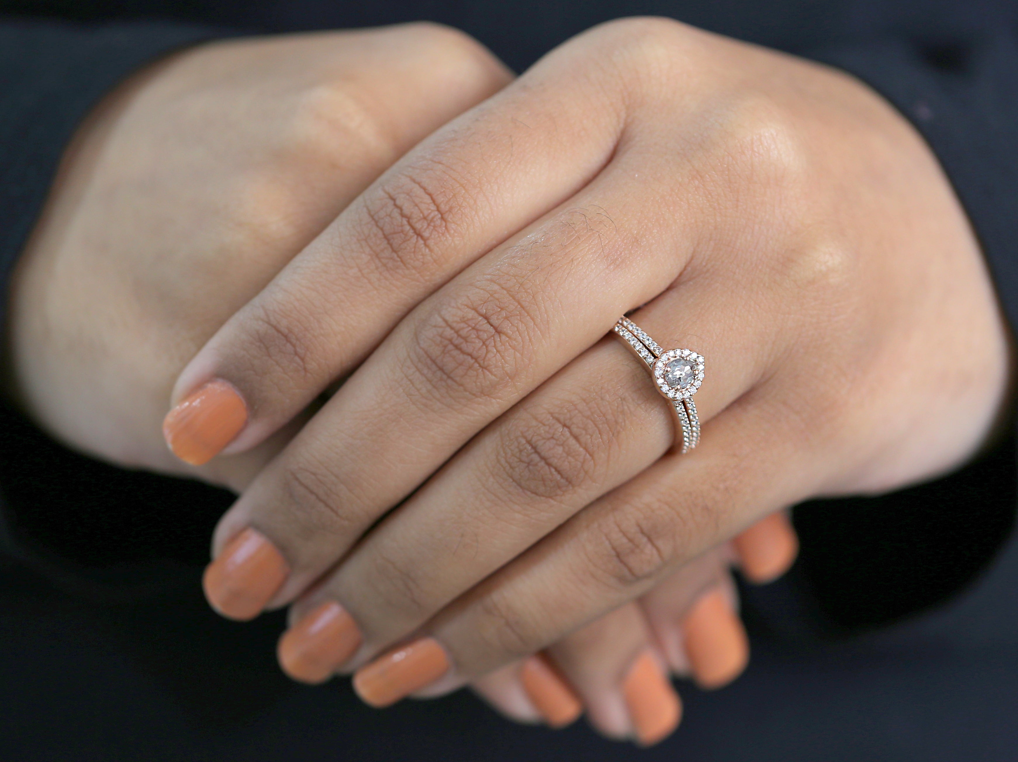 Pear Cut Salt And Pepper Diamond Ring 0.23 Ct 4.65 MM Pear Diamond Ring 14K Solid Rose Gold Silver Pear Engagement Ring Gift For Her QN2529