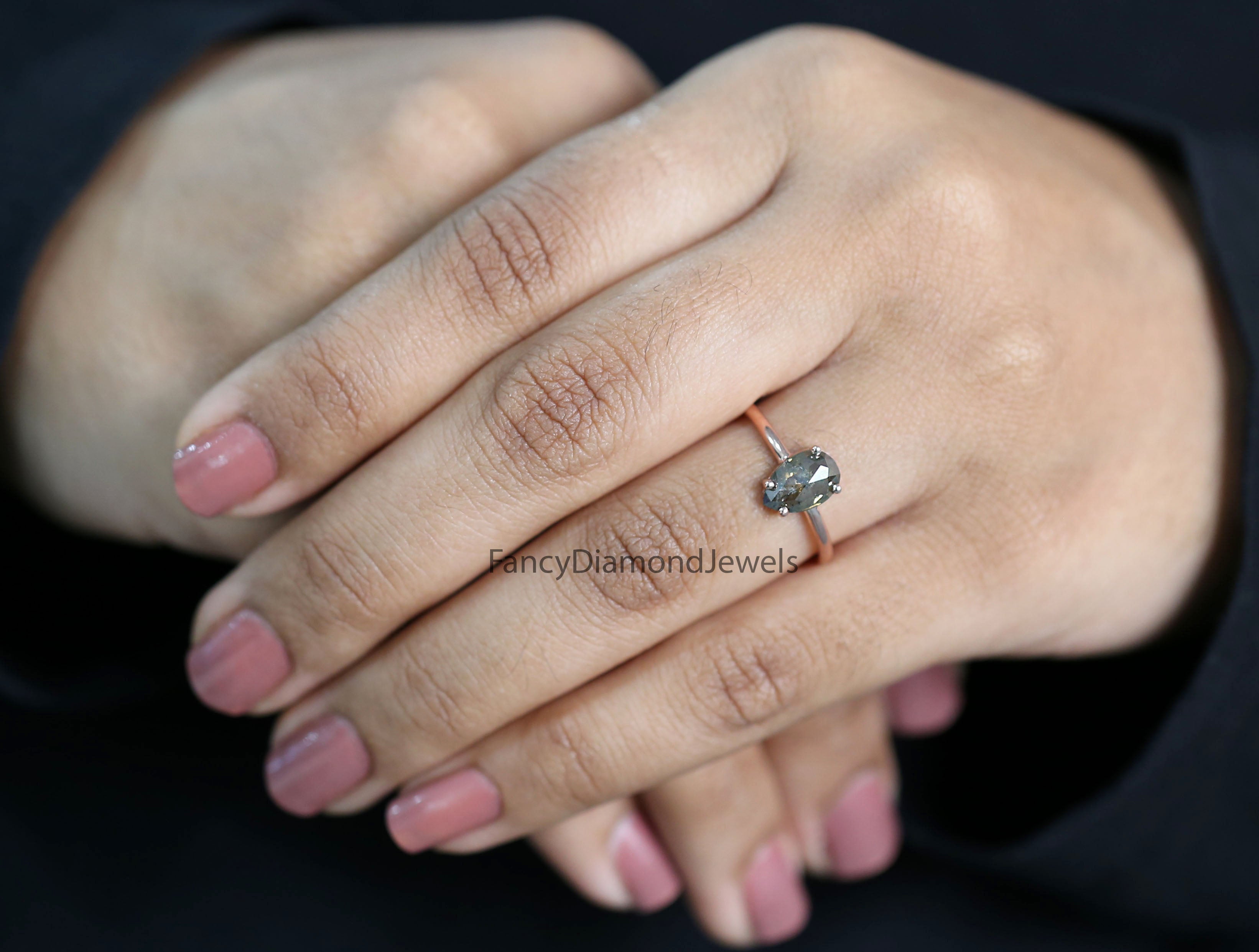 Pear Cut Green Color Diamond Ring 1.16 Ct 8.70 MM Pear Shape Diamond Ring 14K Solid Rose Gold Silver Pear Engagement Ring Gift For Her QK2608