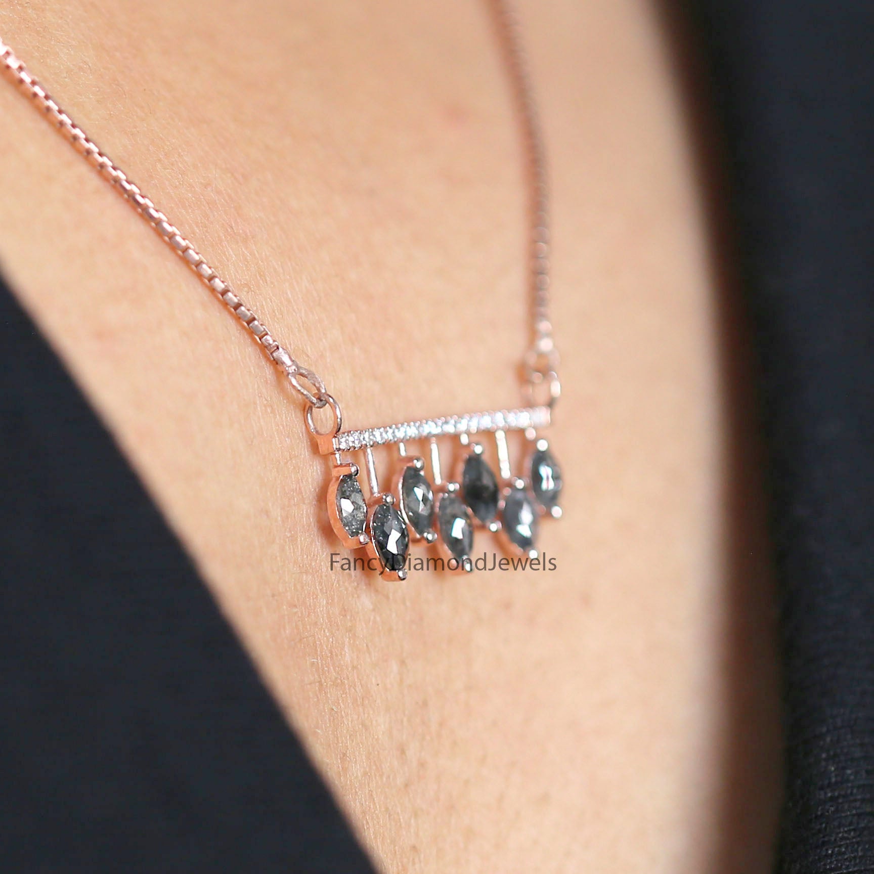 Marquise Salt And Pepper Diamond Pendant, Unique Diamond Pendant, Salt And Pepper Diamond Pendant, No Chain Including Only Pendant KDL2669