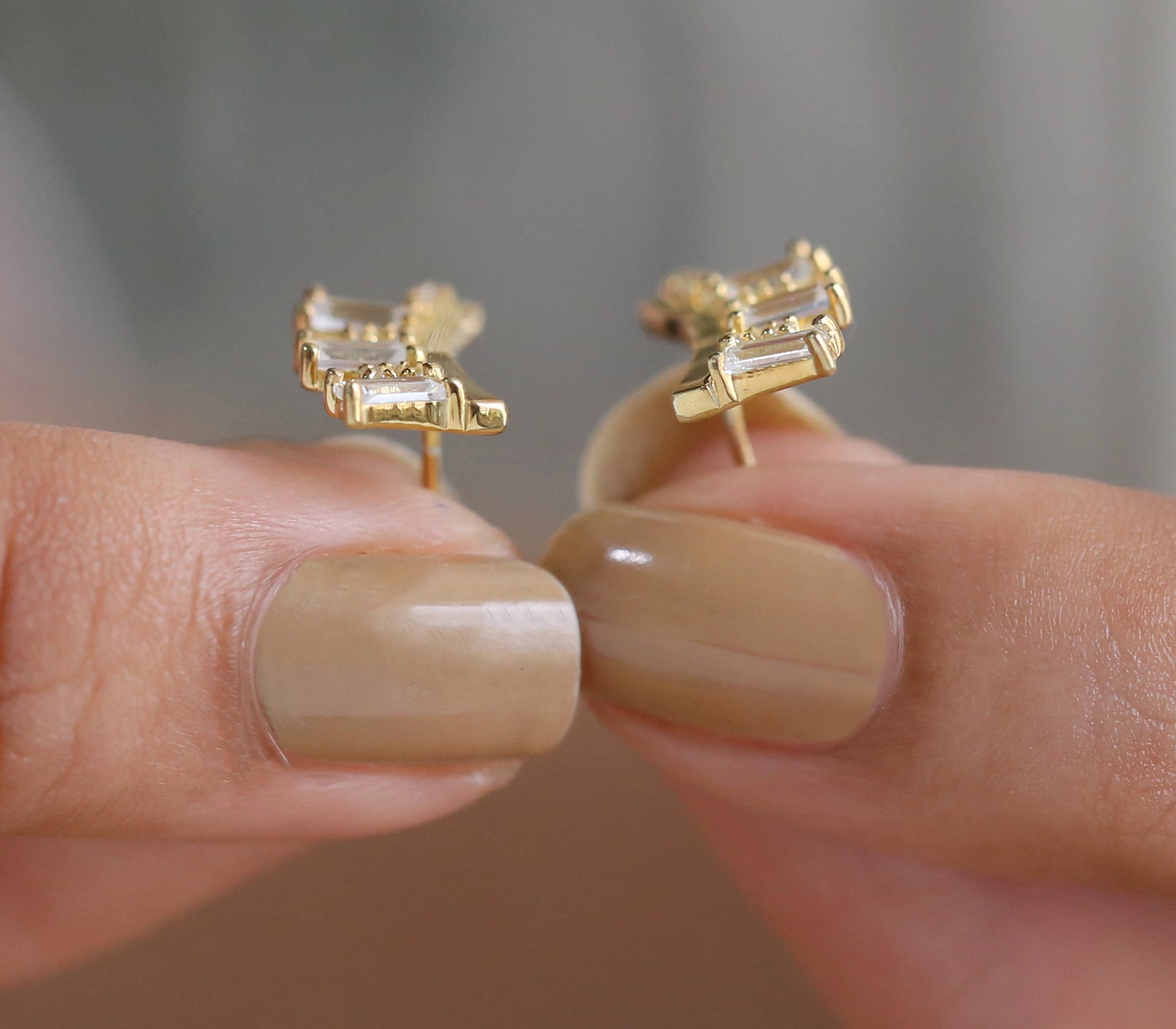 0.84 Ct White Diamond Earring, Baguette Diamond Earring, Round Diamond Earring, 14K Yellow Gold Earring, Gift For Her, Wedding Gift KD935