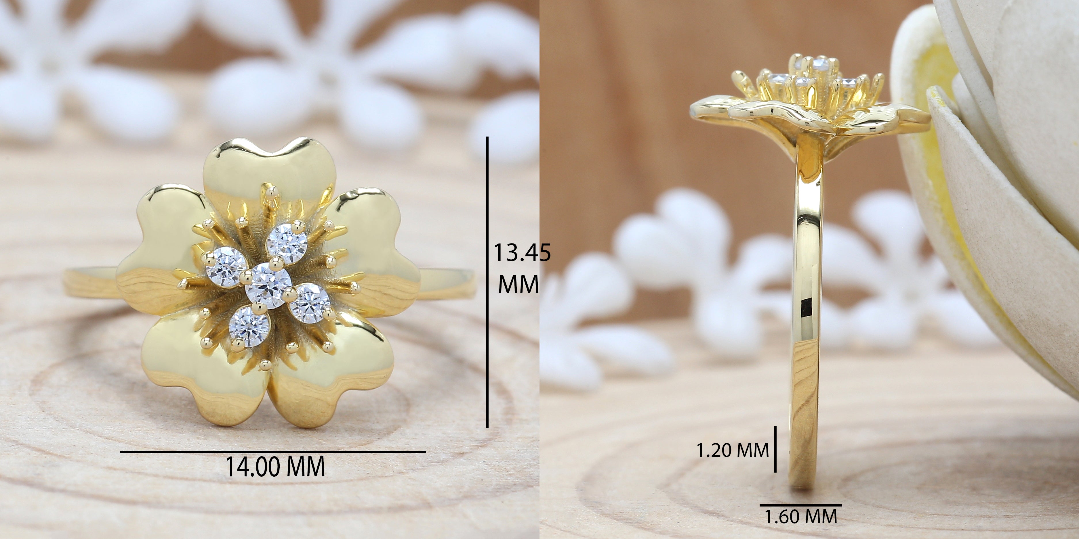 0.16 CT White Diamond Ring, Round Cut Diamond Ring, Glossy Gold Ring, Engagement Ring, 14K Yellow Gold Ring, Wedding Ring KD920