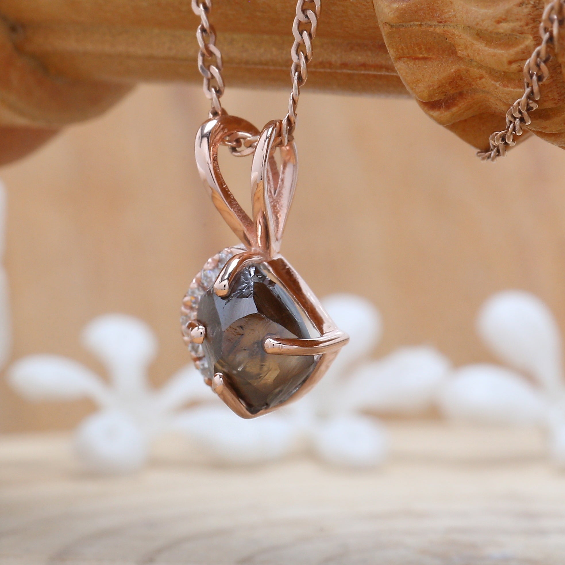 2.14 CT Raw Diamond Pendant, Hand Made Pendant, Rose Gold Pendant, Brown Diamond Pendant, Uncut Pendant, Rough Diamond Pendant KDK1329