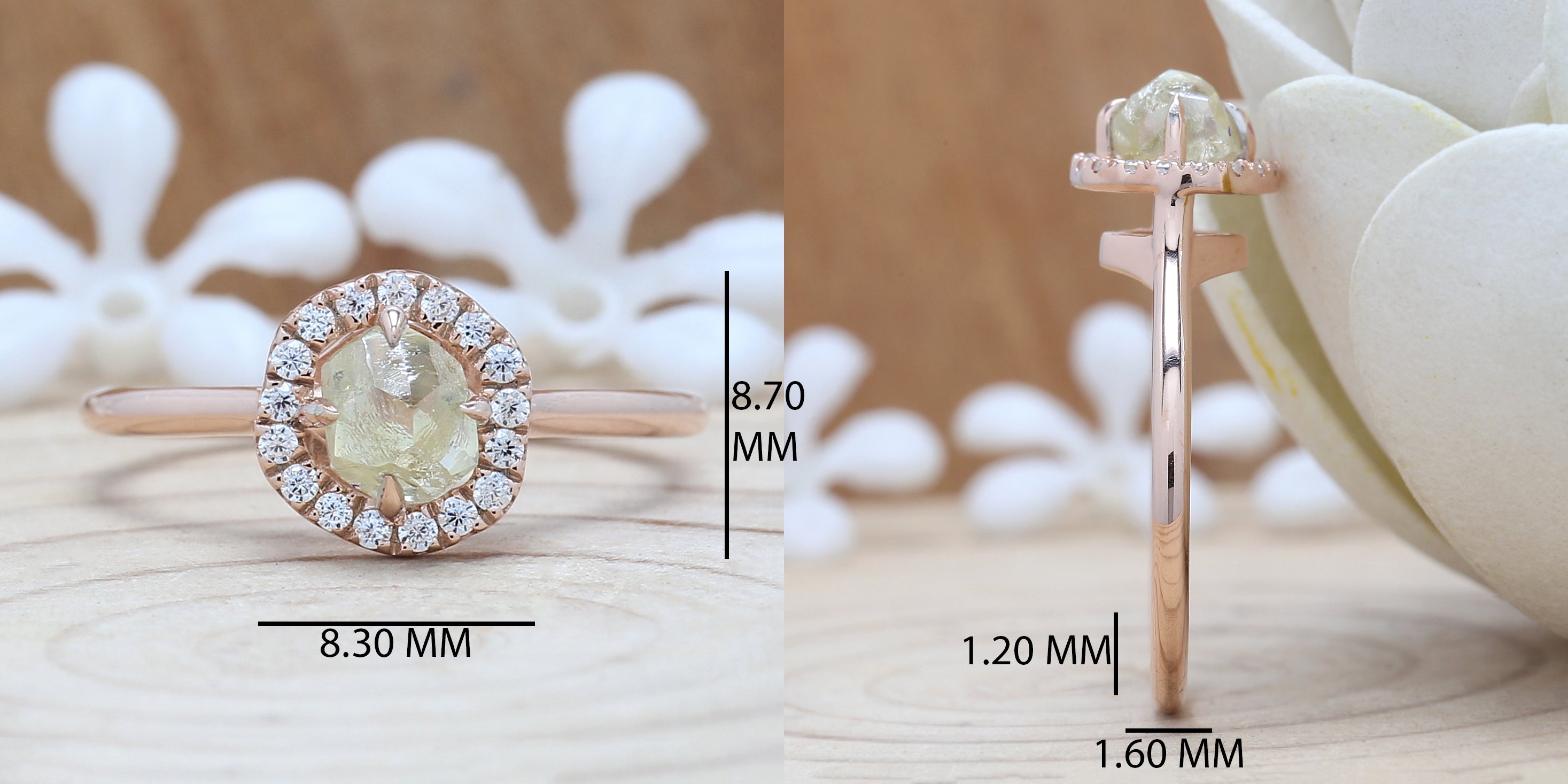 Rough Yellow Color Diamond Ring 0.98 Ct 5.40 MM Crystal Rough Diamond Ring 14K Solid Rose Gold Silver Engagement Ring Gift For Her QN2528