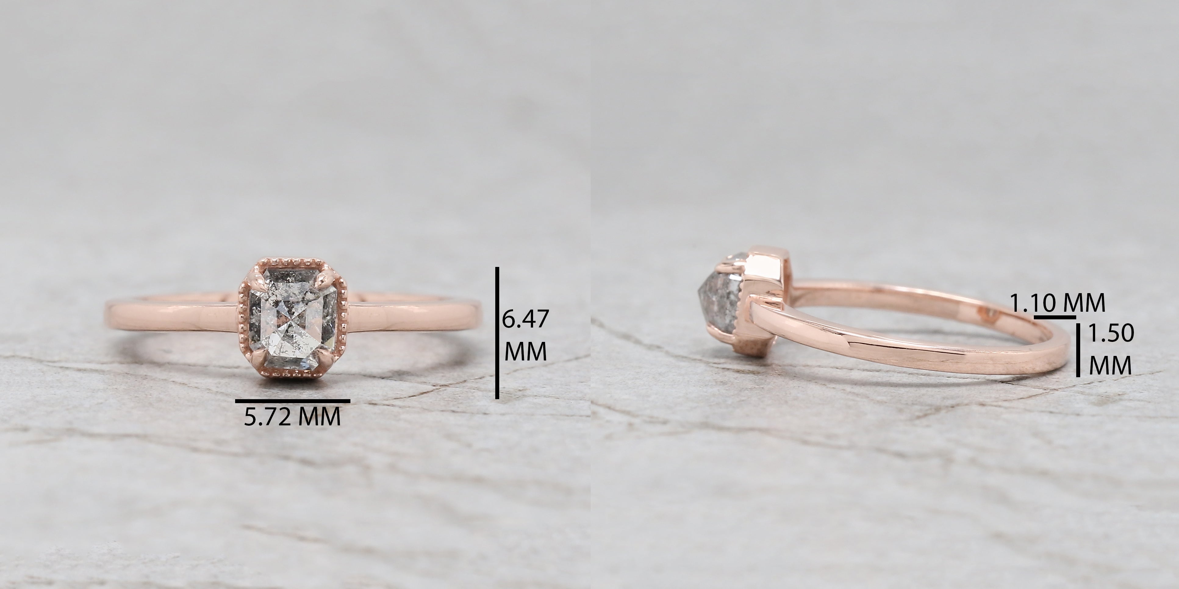 Emerald Cut Salt And Pepper Diamond Ring 0.78 Ct 5.20 MM Emerald Diamond Ring 14K Solid Rose Gold Silver Engagement Ring Gift For Her QL3081