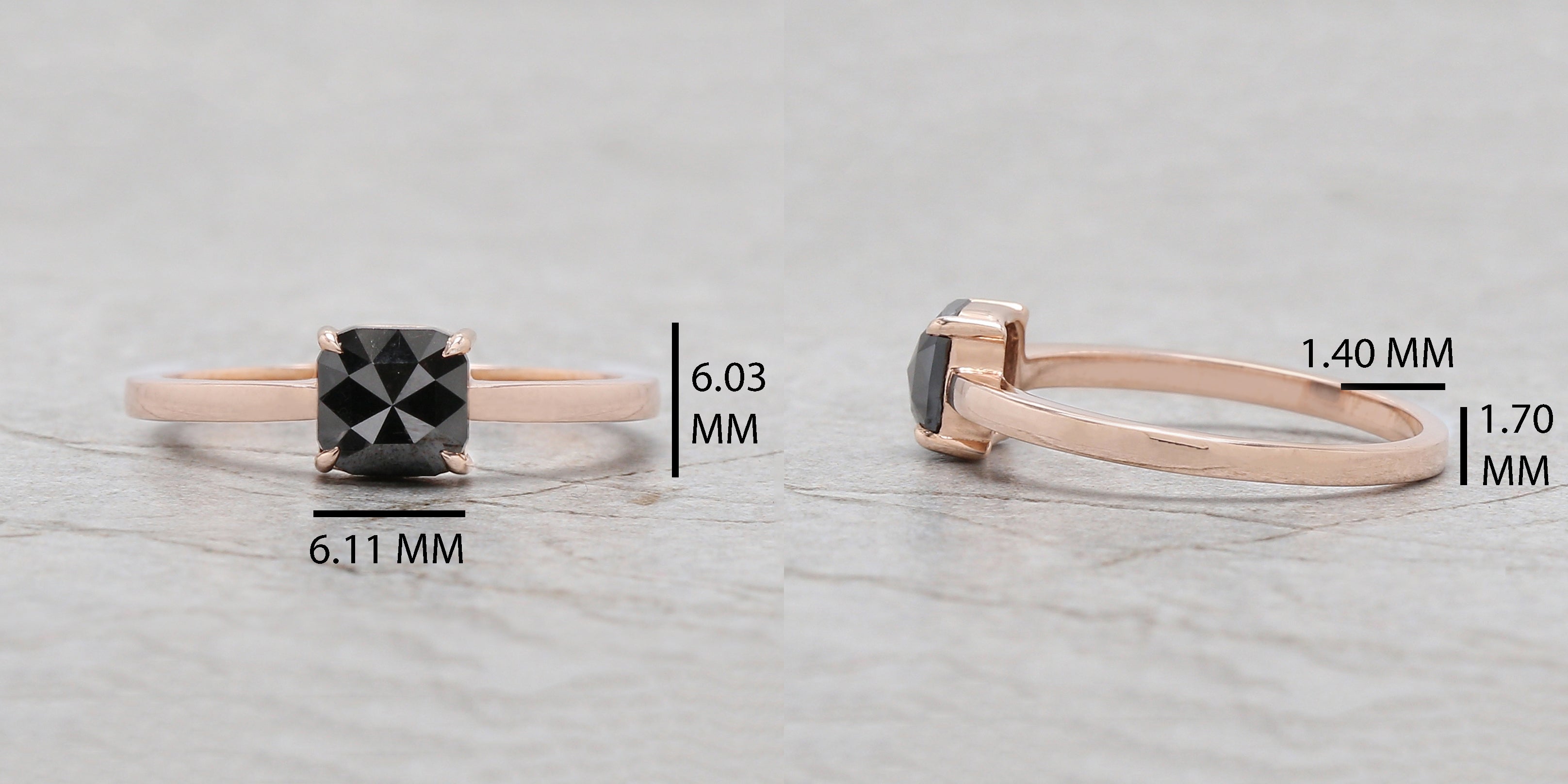 Cushion Shape Black Color Diamond Ring 0.88 Ct 5.99 MM Cushion Diamond Ring 14K Solid Rose Gold Silver Engagement Ring Gift For Her QL3140