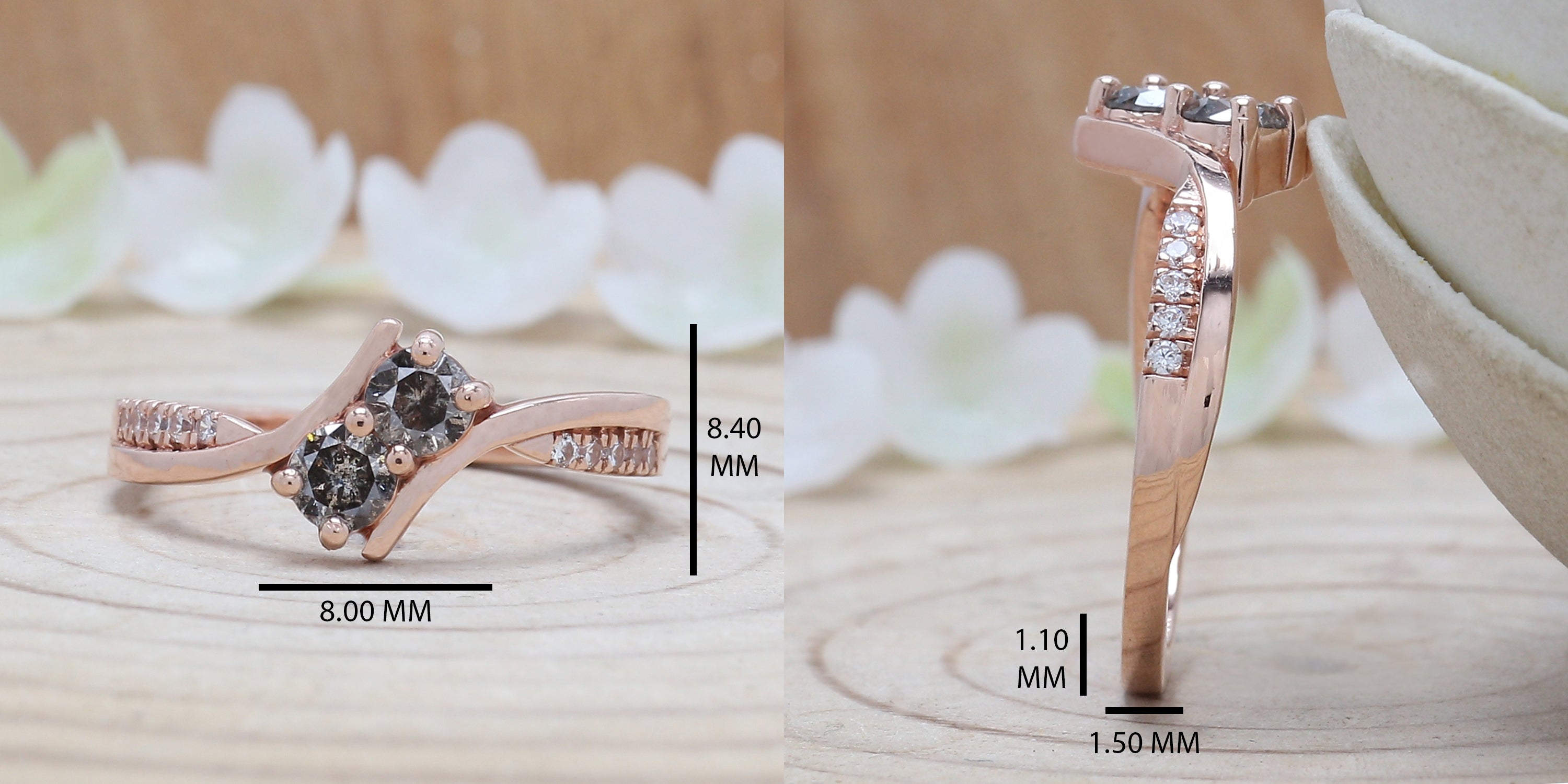 Round Cut Salt And Pepper Diamond Ring 0.40 Ct 3.70 MM Round Diamond Ring 14K Solid Rose Gold Silver Engagement Ring Gift For Her QN301