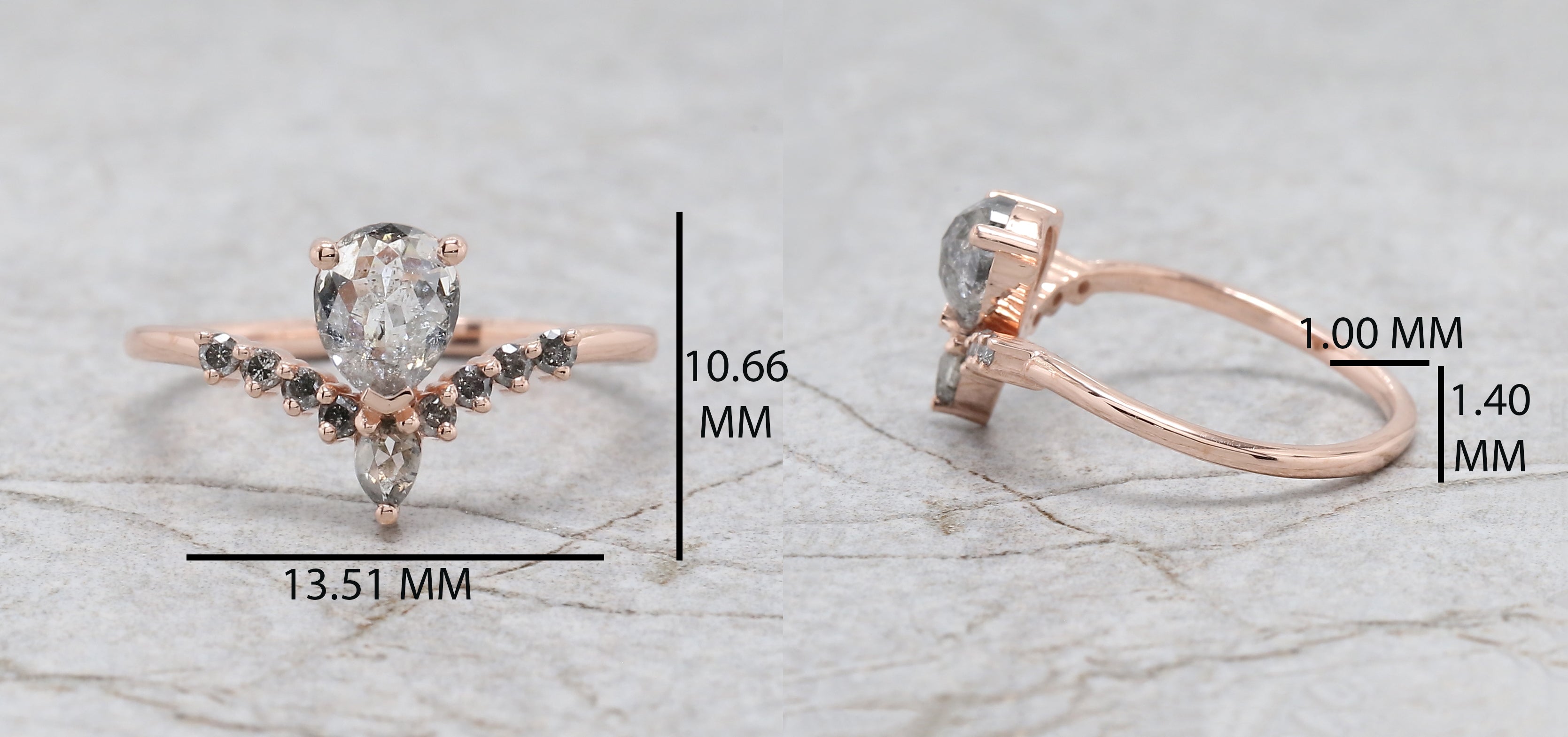 Pear Cut Salt And Pepper Diamond Ring 0.83 Ct 6.35 MM Pear Shape Diamond Ring 14K Solid Rose Gold Silver Engagement Ring Gift For Her QL8506