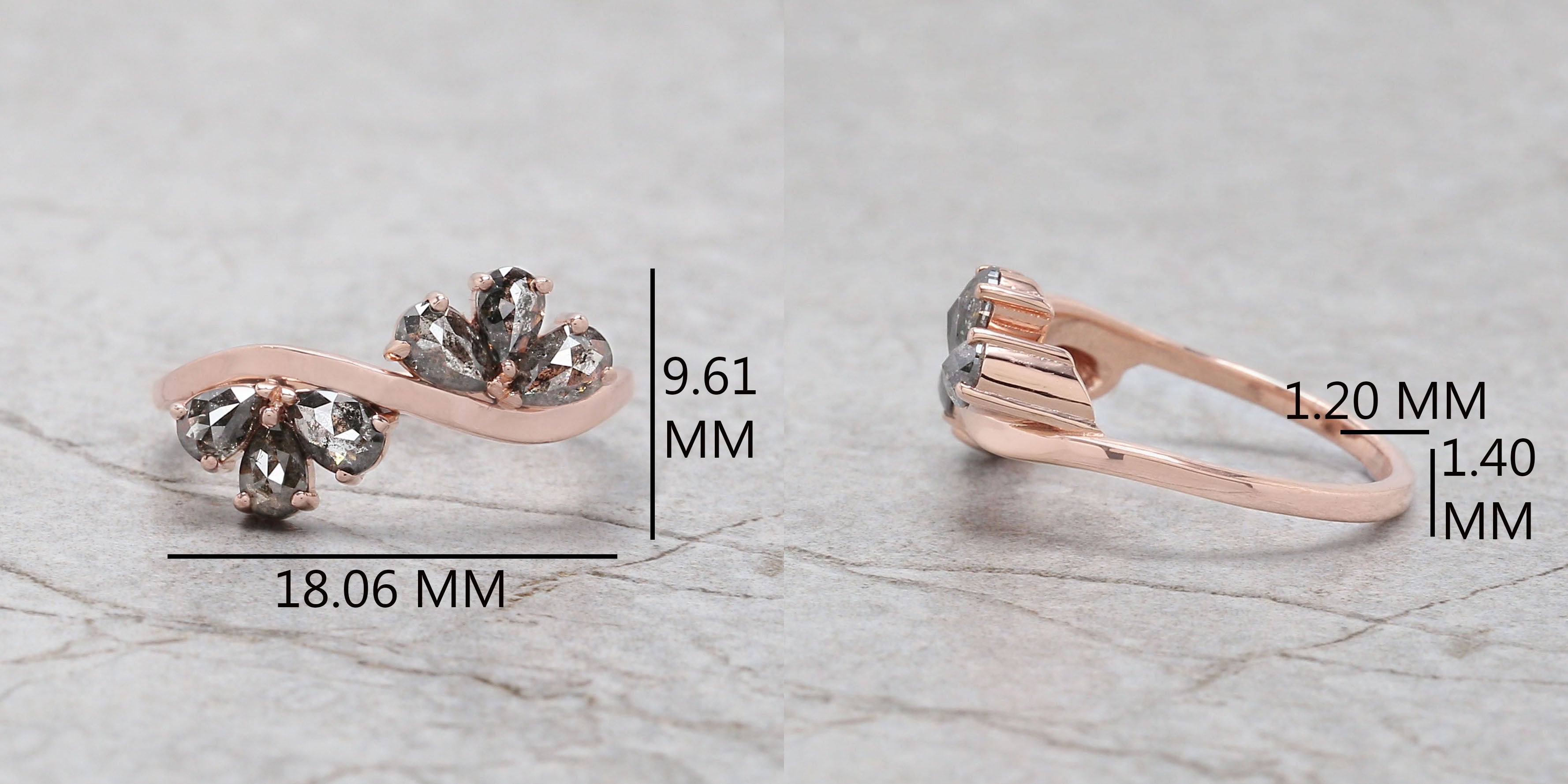 Pear Cut Salt And Pepper Diamond Ring 0.82 Ct 4.55 MM Pear Diamond Ring 14K Solid Rose Gold Silver Pear Engagement Ring Gift For Her QLB1311