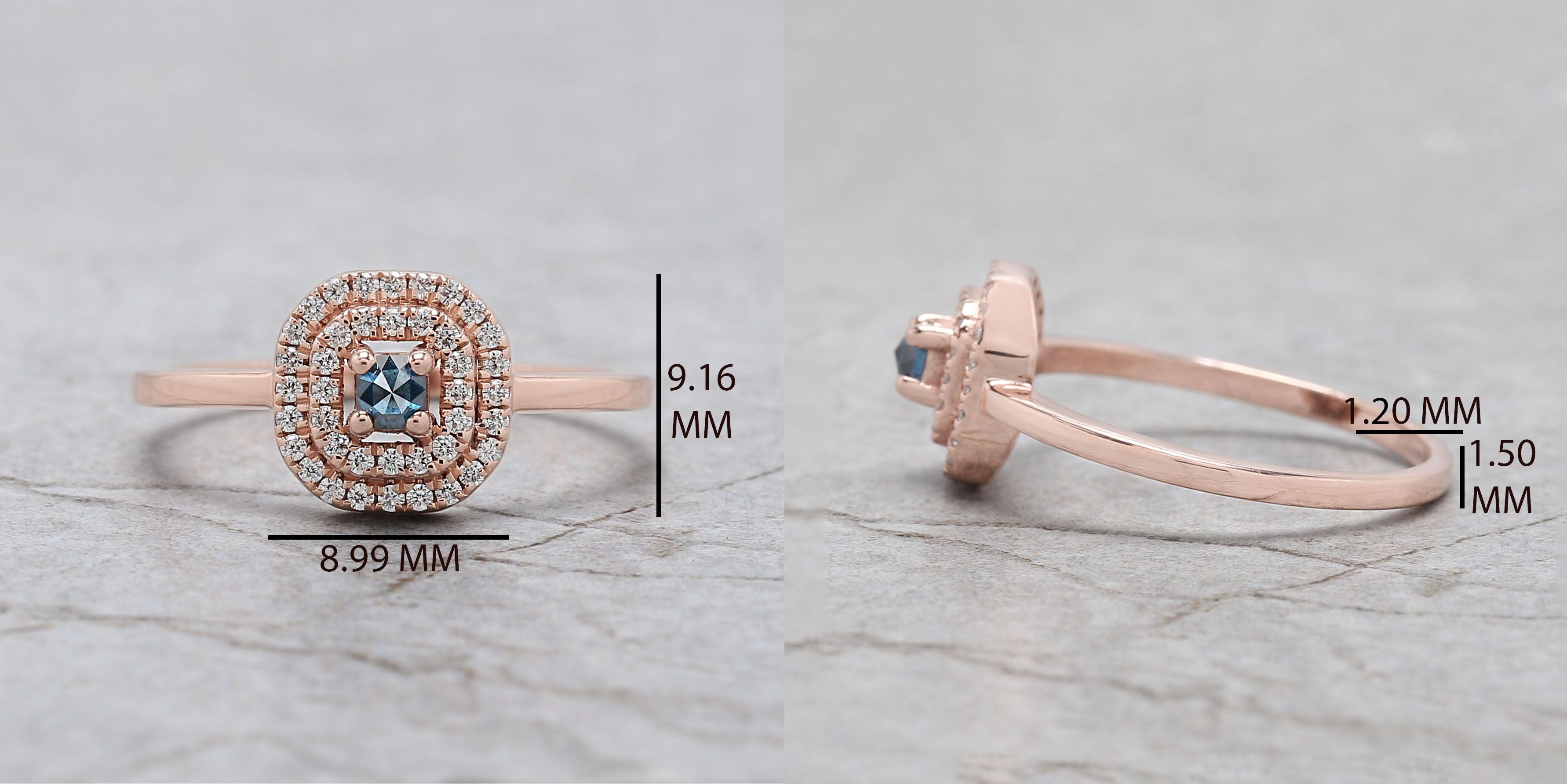 Cushion Shape Blue Color Diamond Ring 0.11 Ct 2.80 MM Cushion Diamond Ring 14K Solid Rose Gold Silver Engagement Ring Gift For Her QN2534