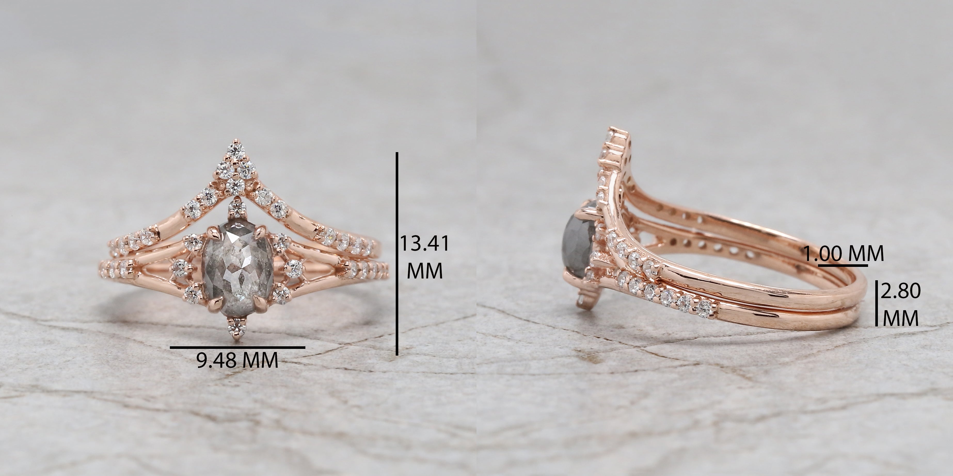 Oval Cut Salt And Pepper Diamond Ring 0.73 Ct 6.15 MM Oval Diamond Ring 14K Solid Rose Gold Silver Oval Engagement Ring Gift For Her QL3093