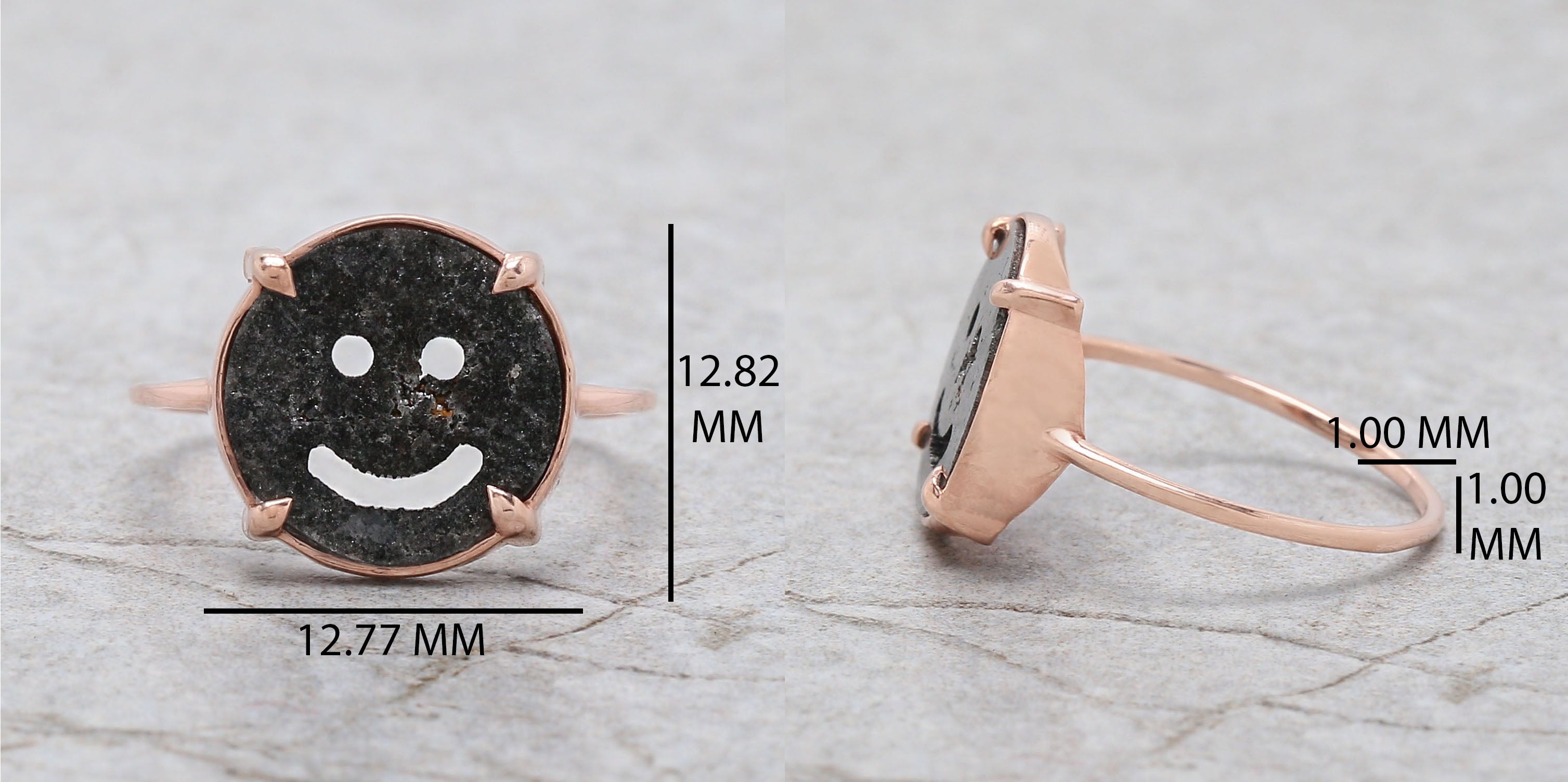 Smiley Face Black Color Diamond Ring Engagement Wedding Gift Ring14K Solid Rose White Yellow Gold Ring 1.41 CT KDK2331