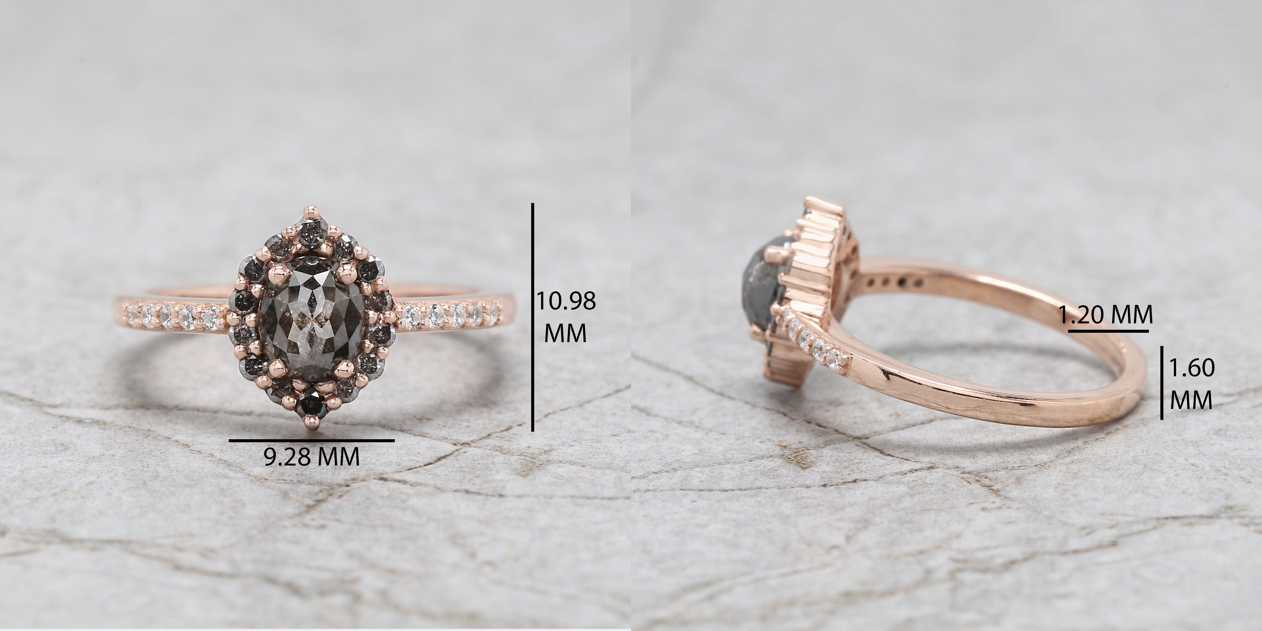 Oval Cut Salt And Pepper Diamond Ring 0.93 Ct 6.05 MM Oval Shape Diamond Ring 14K Solid Rose Gold Silver Engagement Ring Gift For Her QN2522