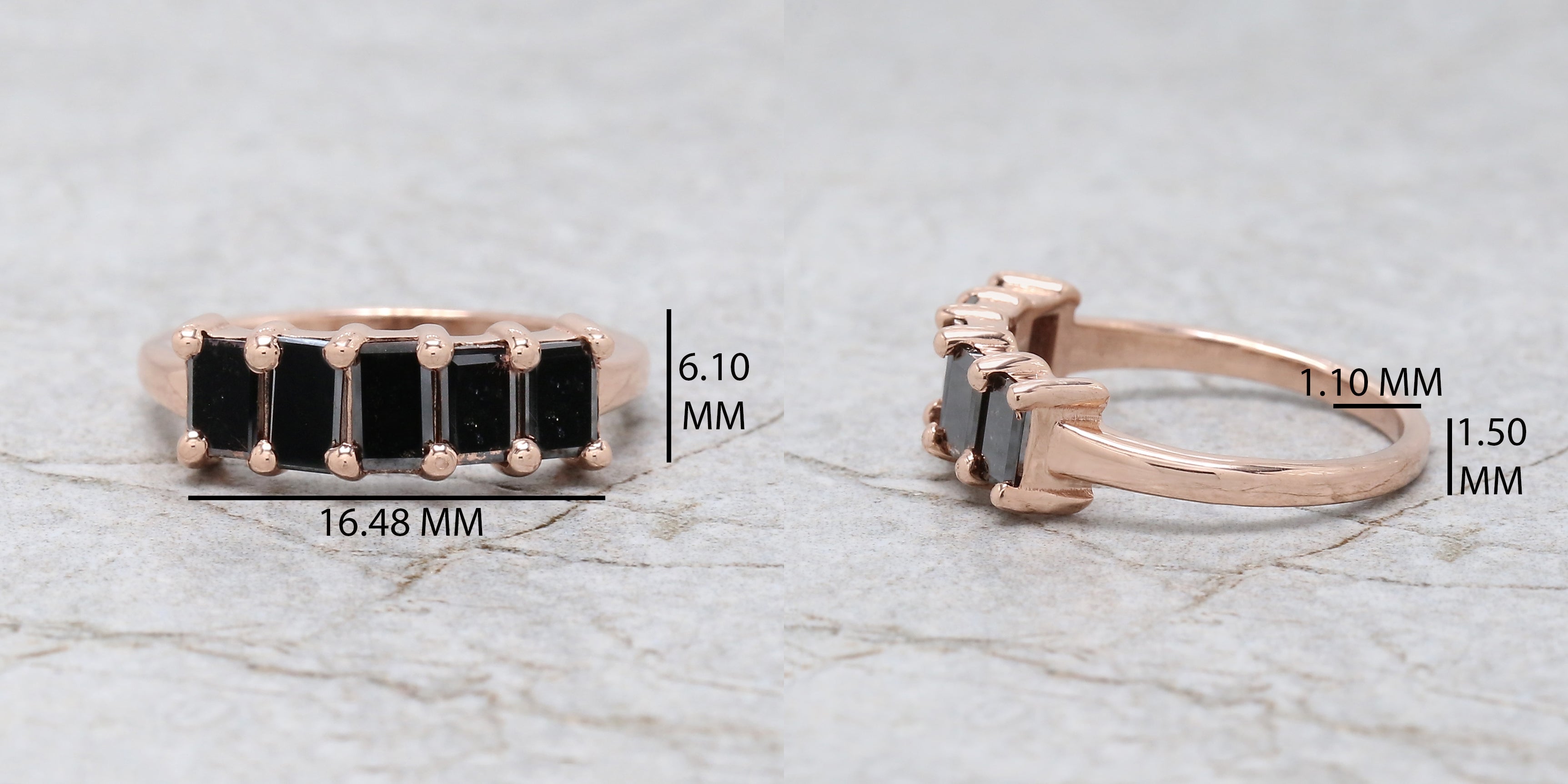 Black Color Baguette Diamond Ring 14K Solid Rose White Yellow Gold Ring Engagement Wedding Gift Ring 1.03 CT KDN1371