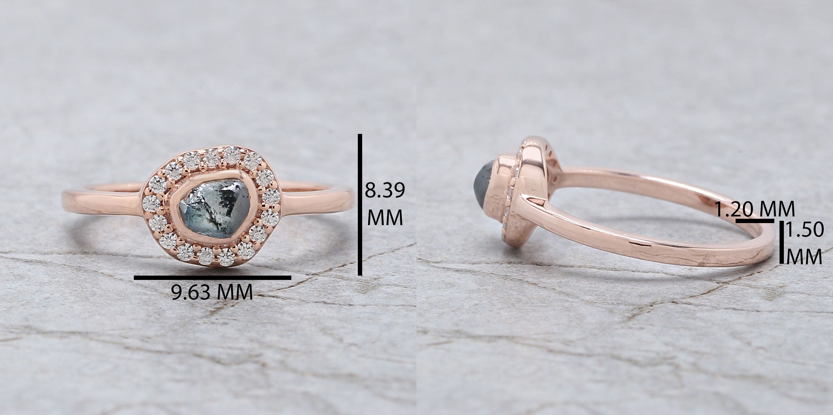 Rough Blue Color Diamond Ring 0.81 Ct 5.11 MM Crystal Rough Diamond Ring 14K Solid Rose Gold Silver Engagement Ring Gift For Her QK2519