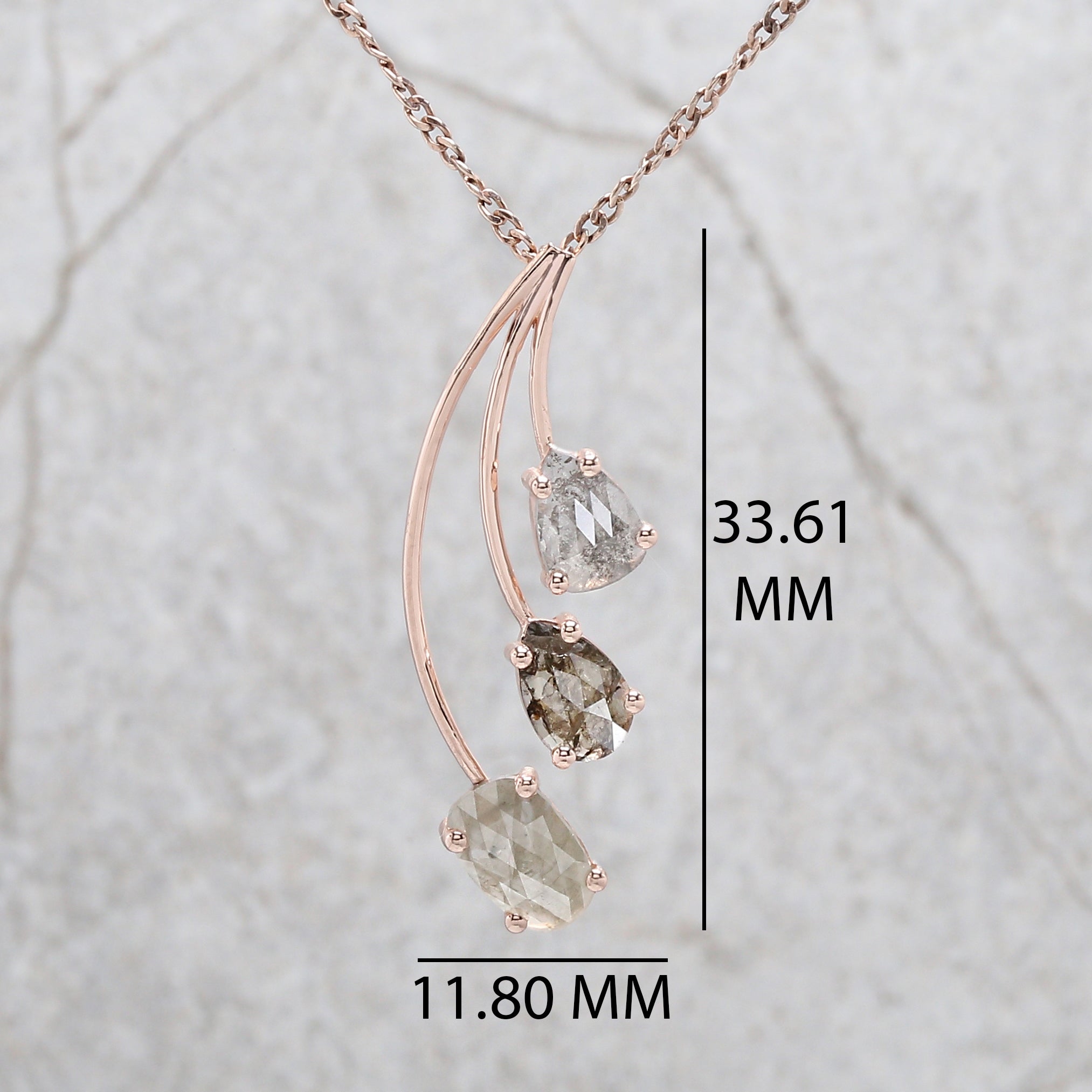 Mix Shape Grey Diamond Pendant Engagement Wedding Gift Pendant 14K Solid Rose White Yellow Gold Pendant 1.39 CT KDN8394