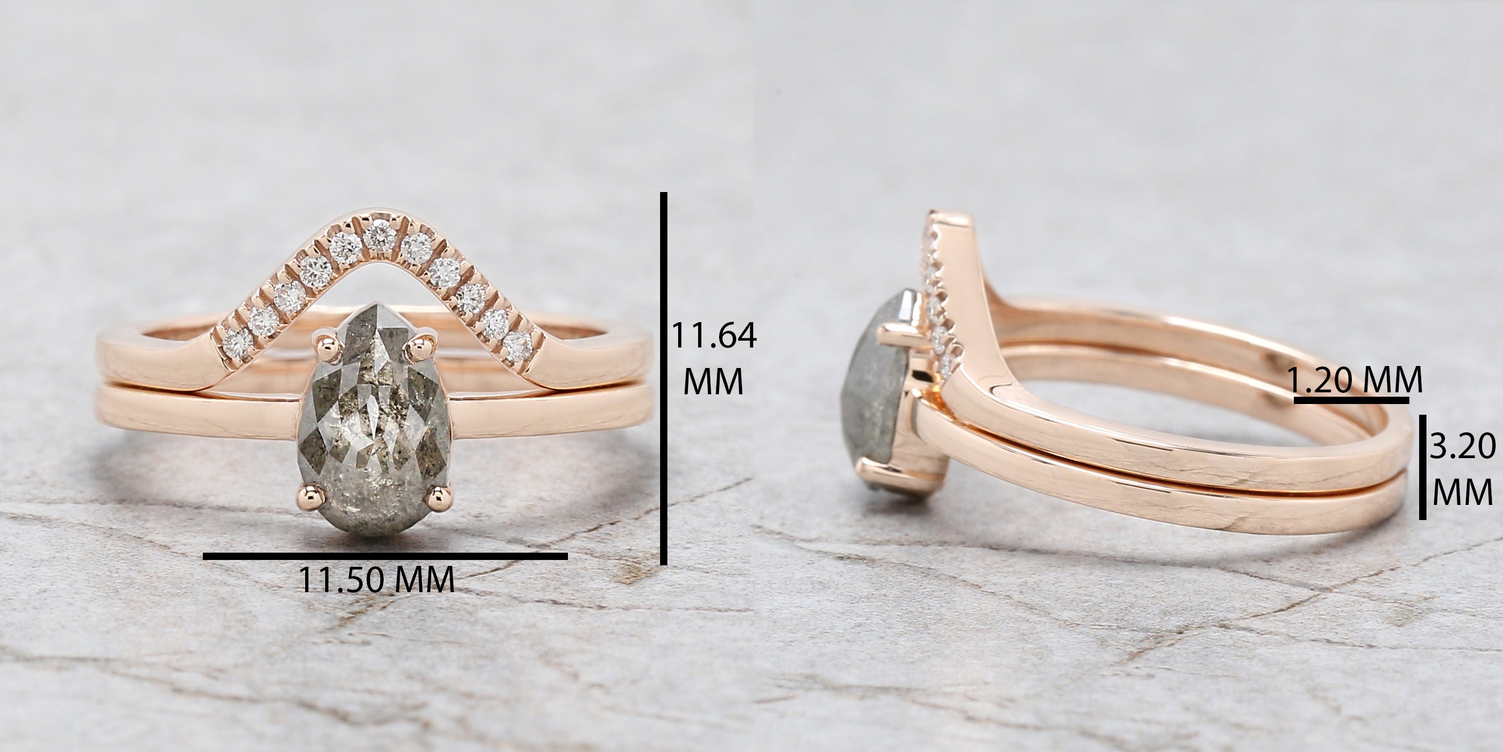 Pear Cut Salt And Pepper Diamond Ring 1.13 Ct 8.30 MM Pear Diamond Ring 14K Solid Rose Gold Silver Pear Engagement Ring Gift For Her QL3024