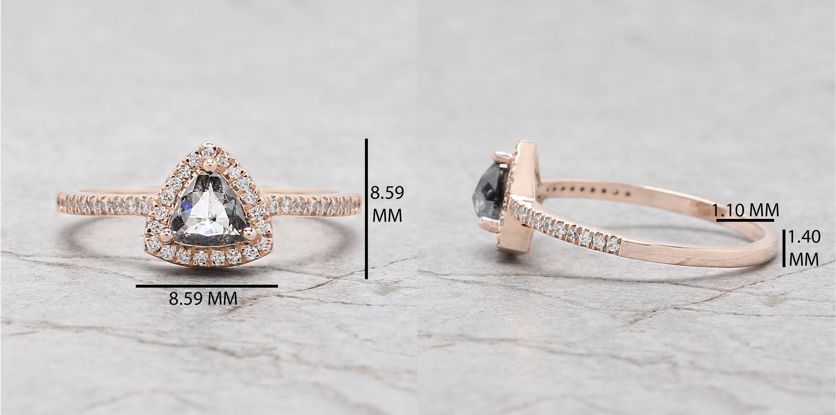 Triangle Salt And Pepper Diamond Ring 0.60 Ct 5.15 MM Triangle Diamond Ring 14K Solid Rose Gold Silver Engagement Ring Gift For Her QL3130