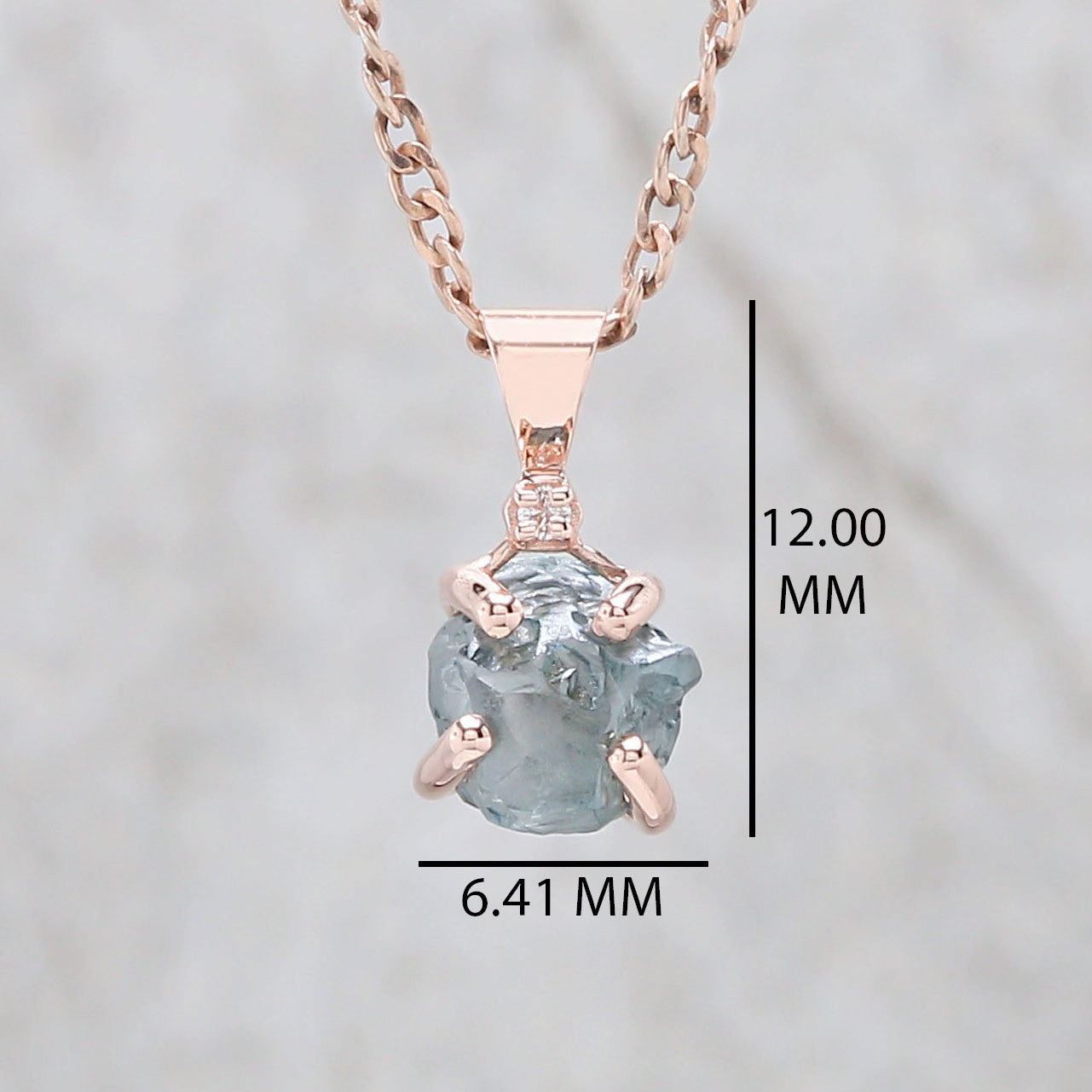 Rough Blue Color Diamond Pendant 1.48 Ct 6.85 MM Uncut Rough Pendant 14K Solid Rose Gold Silver Engagement Pendant Gift For Her QL2348
