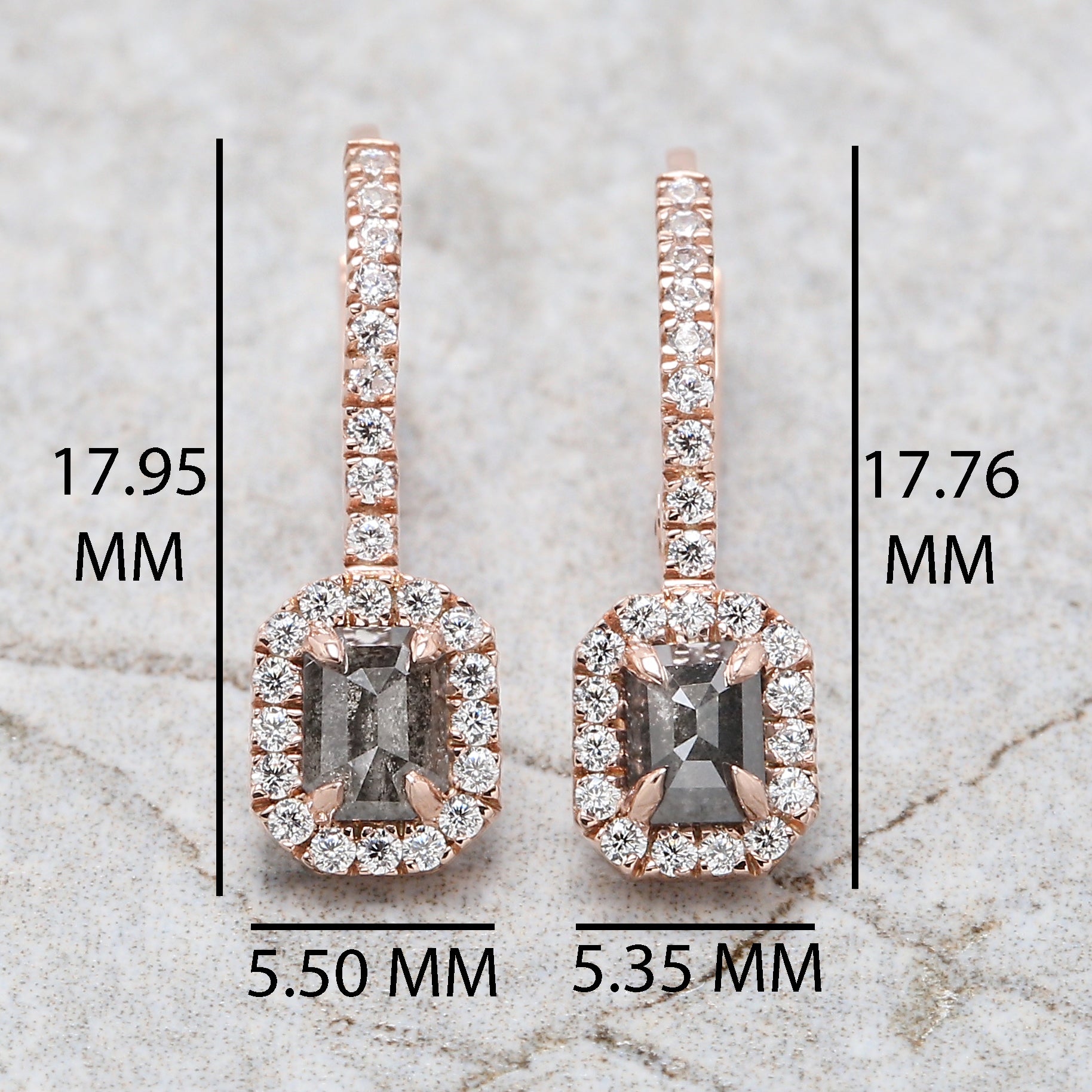 Emerald Cut Salt and Pepper Diamond Earring 0.49 Ct 4.22 MM Emerald Shape Diamond Earring 14K Solid Rose Gold Silver Engagement QN2150